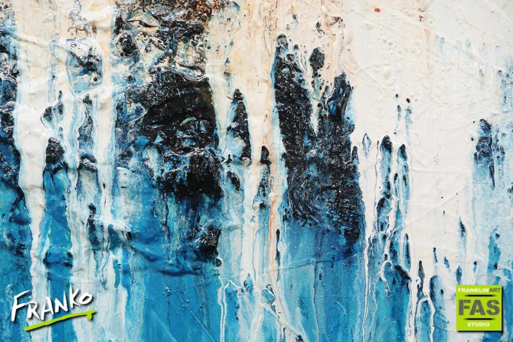 Blue & Teal Classic 160cm x 100cm White Blue Abstract Painting (SOLD)-Abstract-[Franko]-[Artist]-[Australia]-[Painting]-Franklin Art Studio