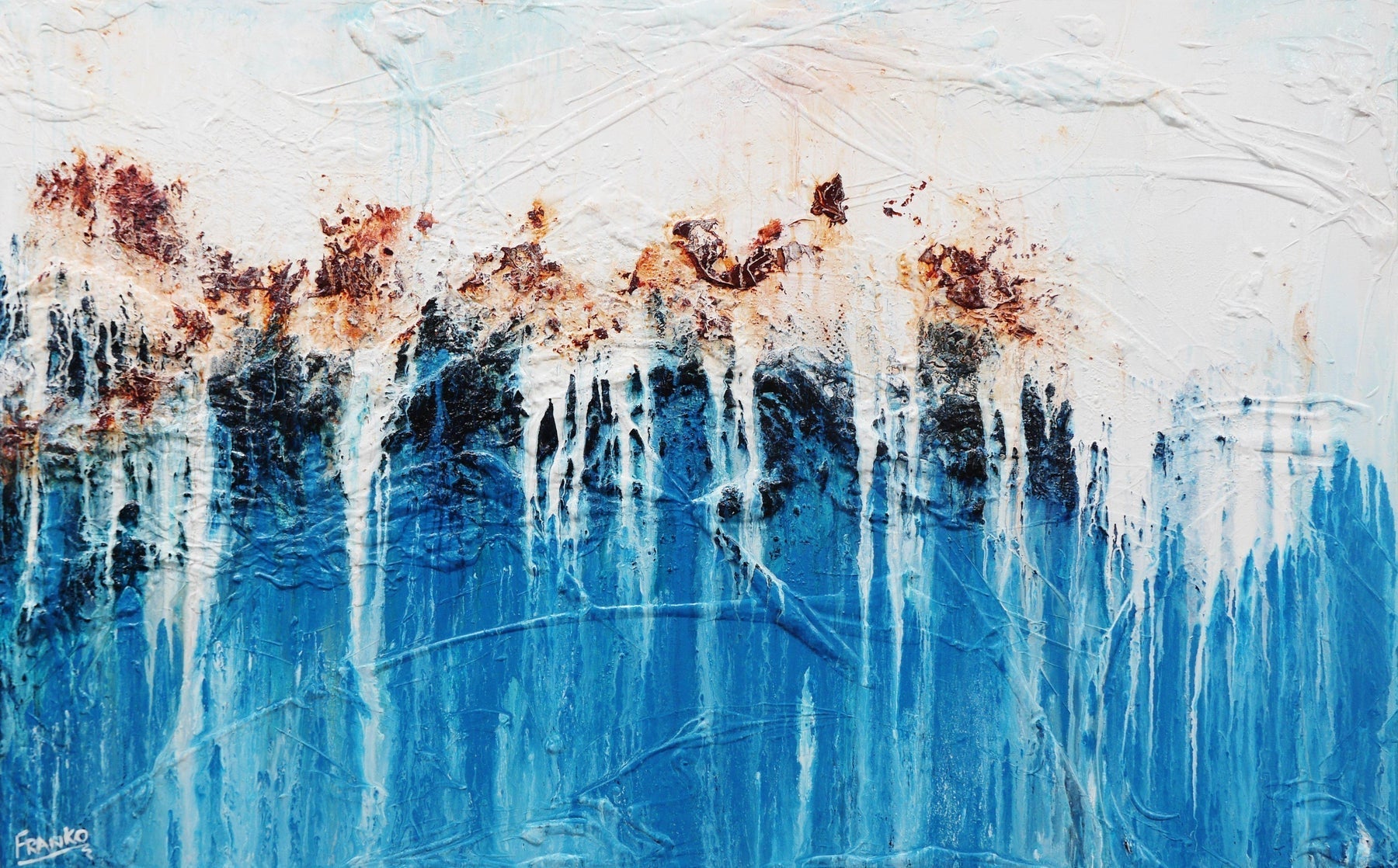 Blue & Teal Classic 160cm x 100cm White Blue Abstract Painting (SOLD)-Abstract-[Franko_Artist]-[Australian_artist]-[Gold_Coast]-[Brisbane]-[modern]-[contemporary]-[original]-[Large_artwork]-Franklin Art Studio