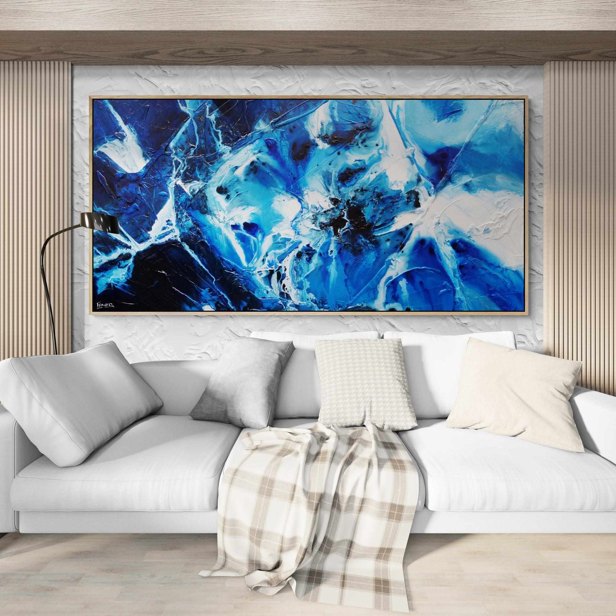 Blue Theory 200cm x 100cm Blue White Textured Abstract Painting (SOLD)-Abstract-[Franko_Artist]-[The_Block]-[Dream_Homes]-[ideas]-[Grand_Designs]-[Art_Lover]-Franklin Art Studio