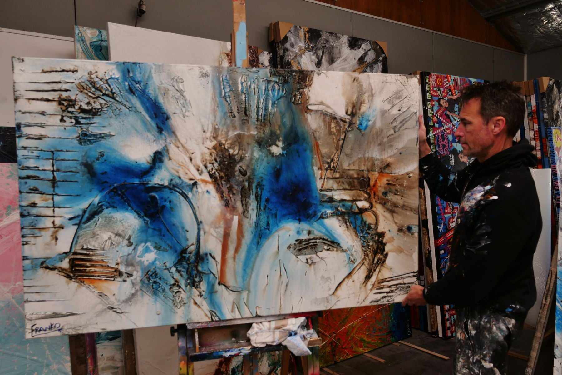 Blue Vega 160cm x 100cm Blue Rust Textured Abstract Painting (SOLD)-Abstract-[Franko_Artist]-[The_Block]-[Dream_Homes]-[ideas]- [Grand_Designs]-Franklin Art Studio