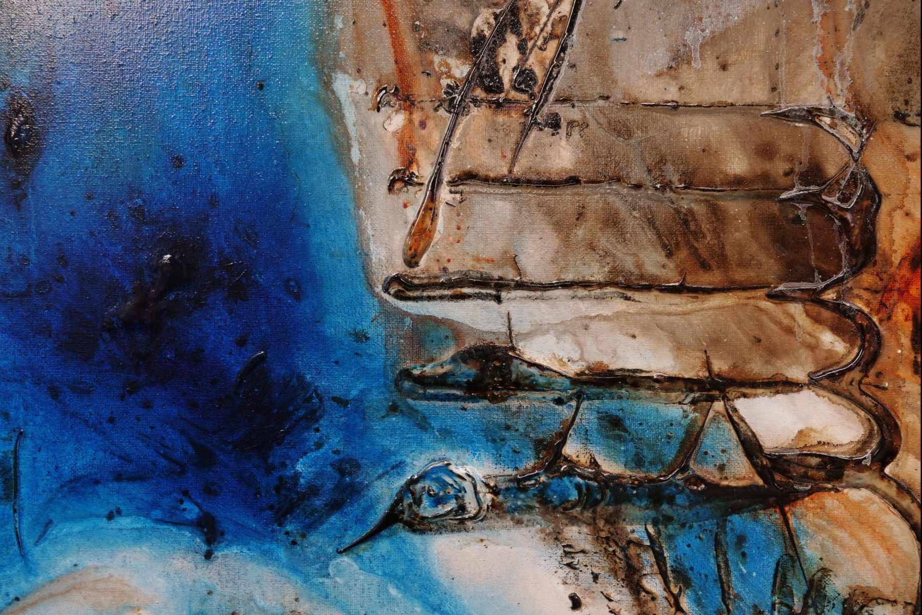 Blue Vega 160cm x 100cm Blue Rust Textured Abstract Painting (SOLD)