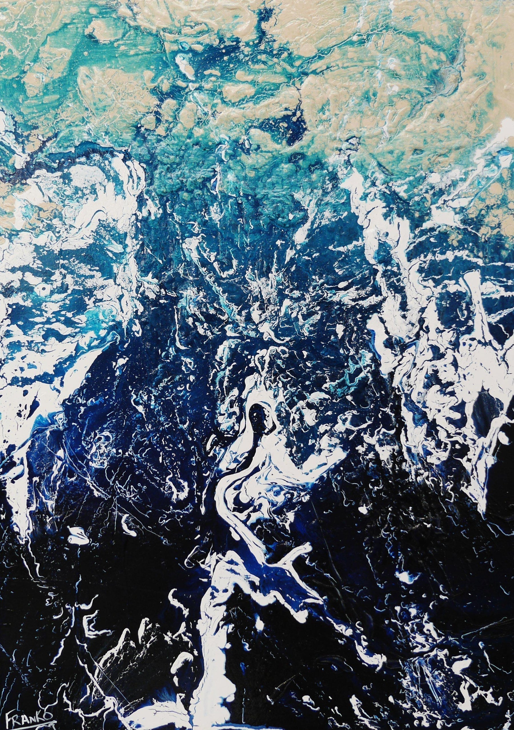 Blue Wash 140cm x 100cm Blue Cream White Textured Abstract Painting (SOLD)-Abstract-[Franko_Artist]-[Australian_artist]-[Gold_Coast]-[Brisbane]-[modern]-[contemporary]-[original]-[Large_artwork]-Franklin Art Studio