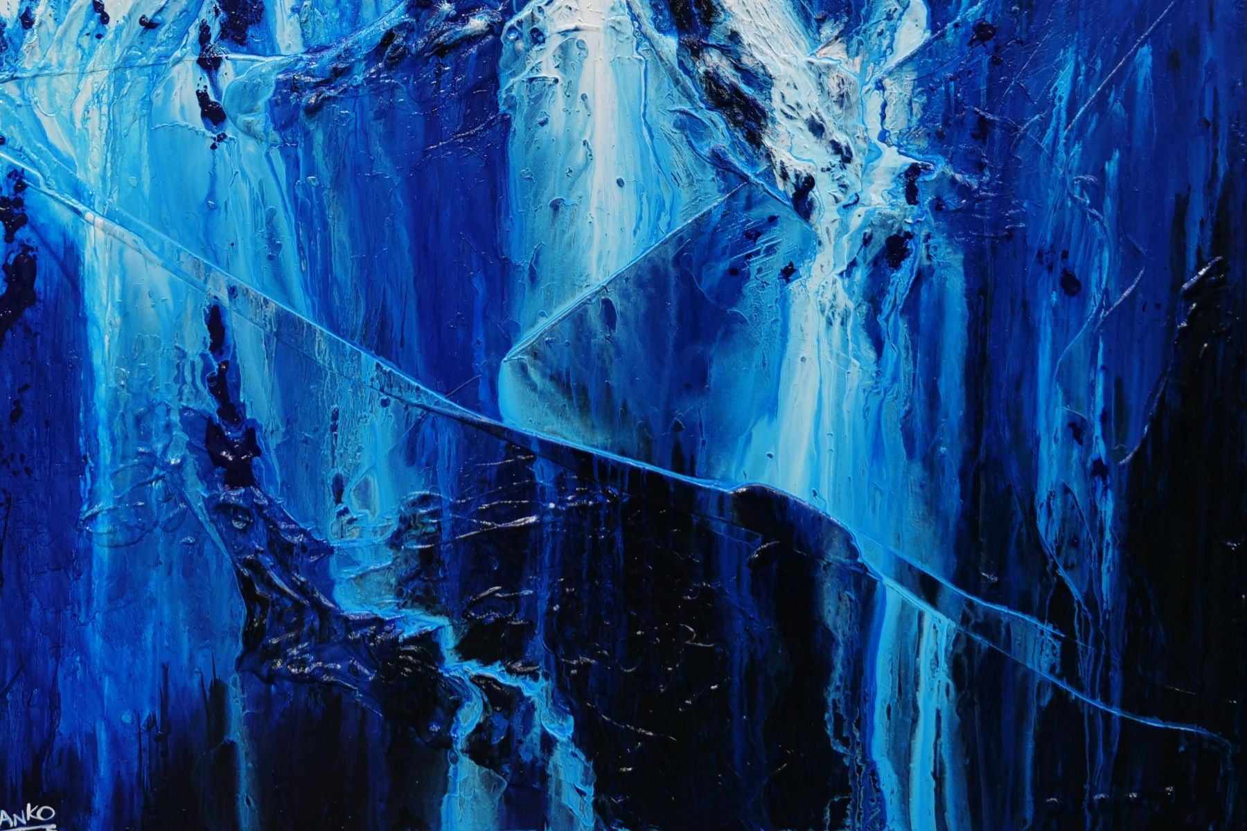 Blueberry Falls 120cm x 150cm Blue White Textured Abstract Painting