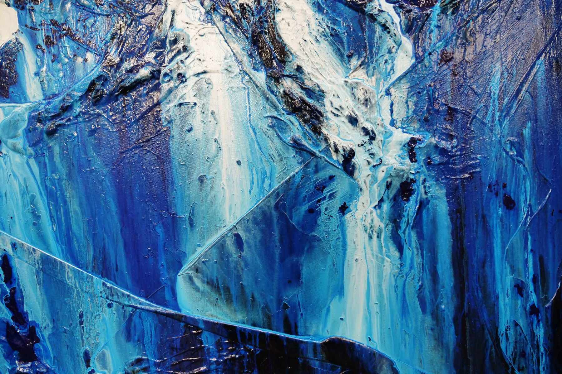 Blueberry Falls 120cm x 150cm Blue White Textured Abstract Painting