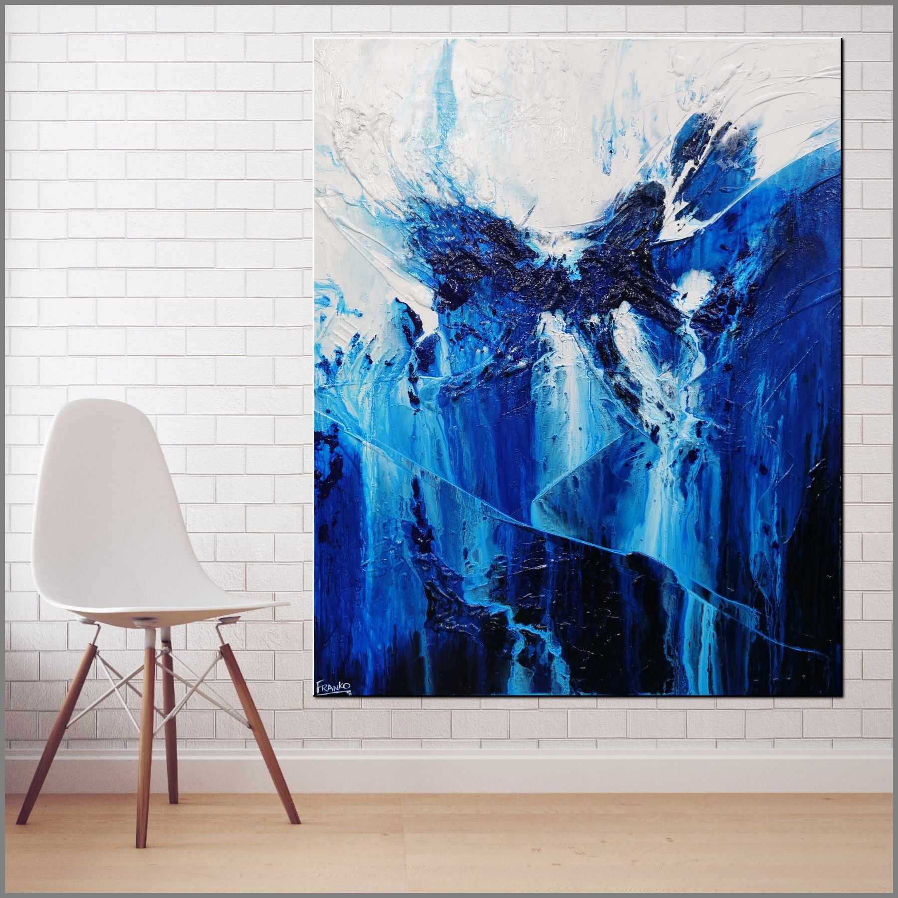 Blueberry Falls 120cm x 150cm Blue White Textured Abstract Painting-Abstract-[Franko_Artist]-[Australian_artist]-[Gold_Coast]-[Brisbane]-[modern]-[contemporary]-[original]-[Large_artwork]-[The_Block]-[Dream_Homes]-[ideas]-[Grand_Designs]-[Art_Lover]-Franklin Art Studio