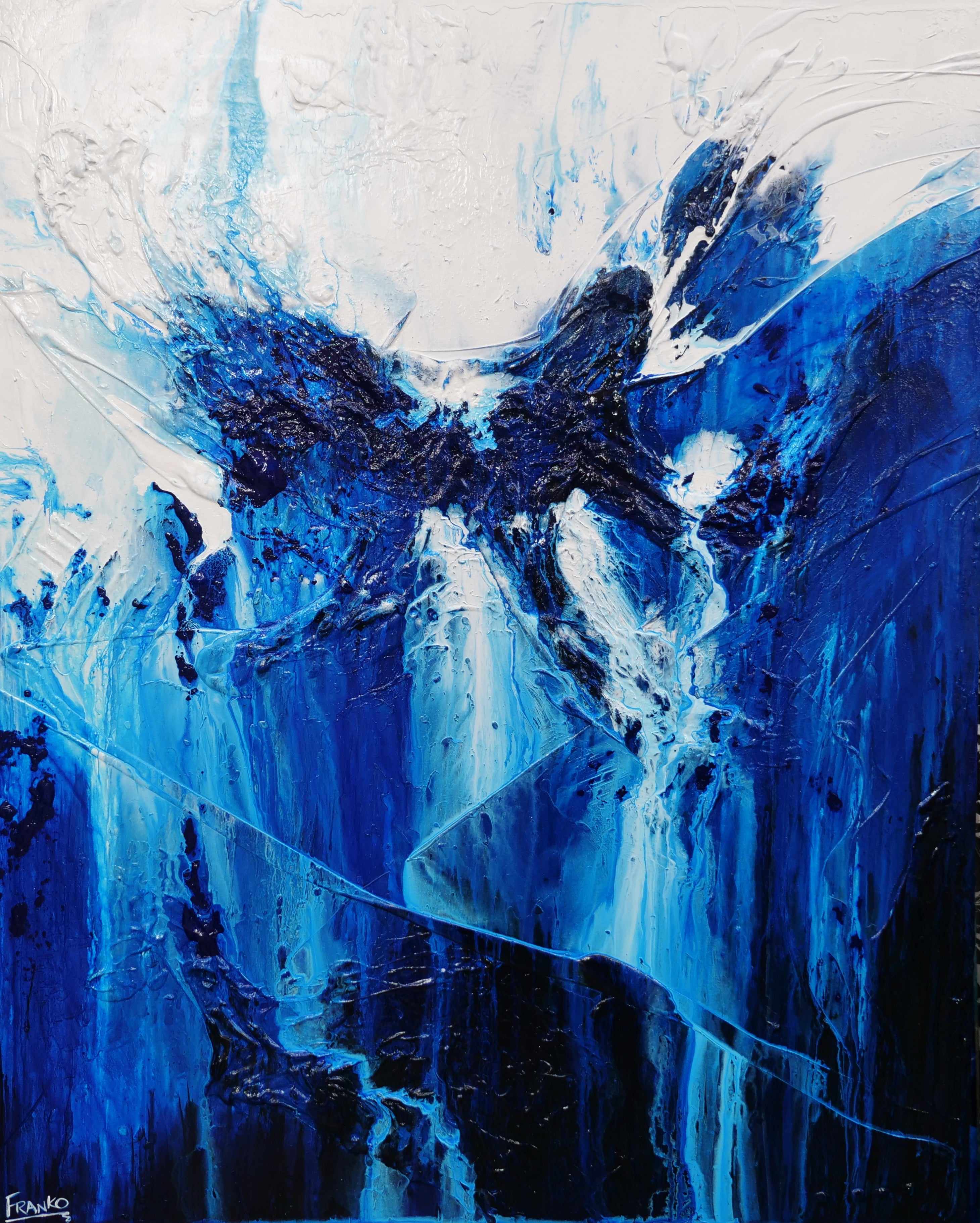 Blueberry Falls 120cm x 150cm Blue White Textured Abstract Painting-Abstract-[Franko_Artist]-[Australian_artist]-[Gold_Coast]-[Brisbane]-[modern]-[contemporary]-[original]-[Large_artwork]-Franklin Art Studio