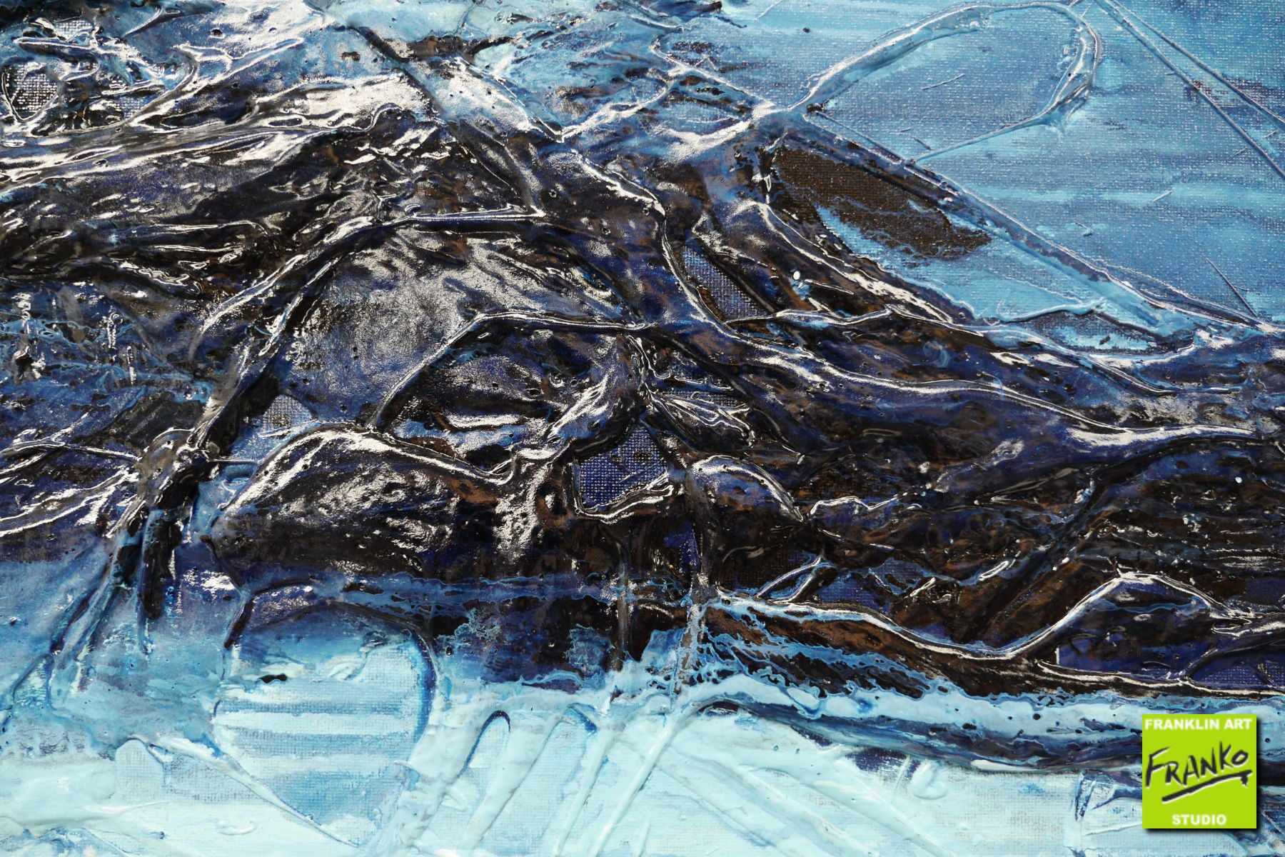 Bluey Blue 160cm x 60cm Blue White Textured Abstract Painting (SOLD)-Abstract-[Franko]-[Artist]-[Australia]-[Painting]-Franklin Art Studio