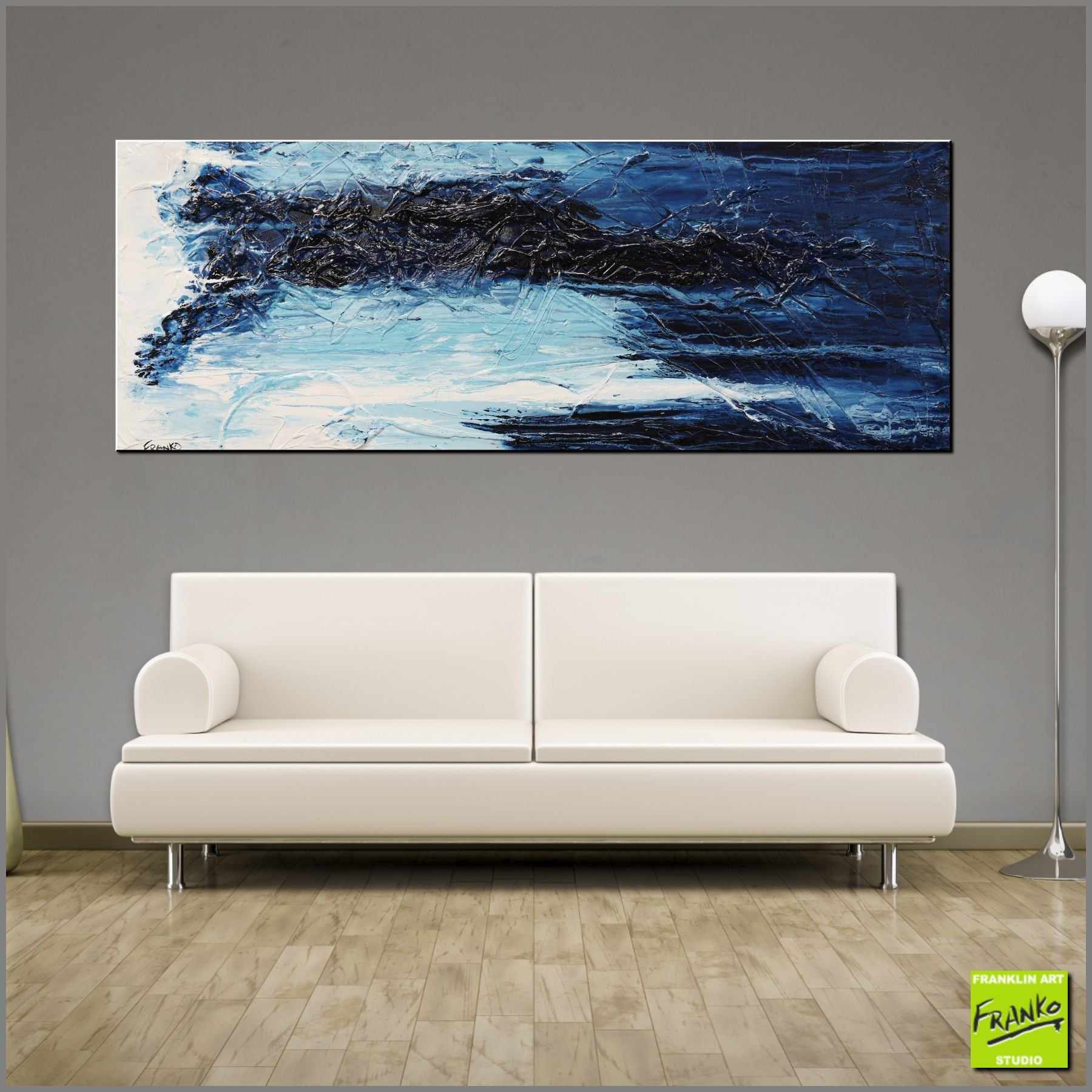 Bluey Blue 160cm x 60cm Blue White Textured Abstract Painting (SOLD)-Abstract-[Franko_Artist]-[Australian_artist]-[Gold_Coast]-[Brisbane]-[modern]-[contemporary]-[original]-[Large_artwork]-[The_Block]-[Dream_Homes]-[ideas]-[Grand_Designs]-[Art_Lover]-Franklin Art Studio