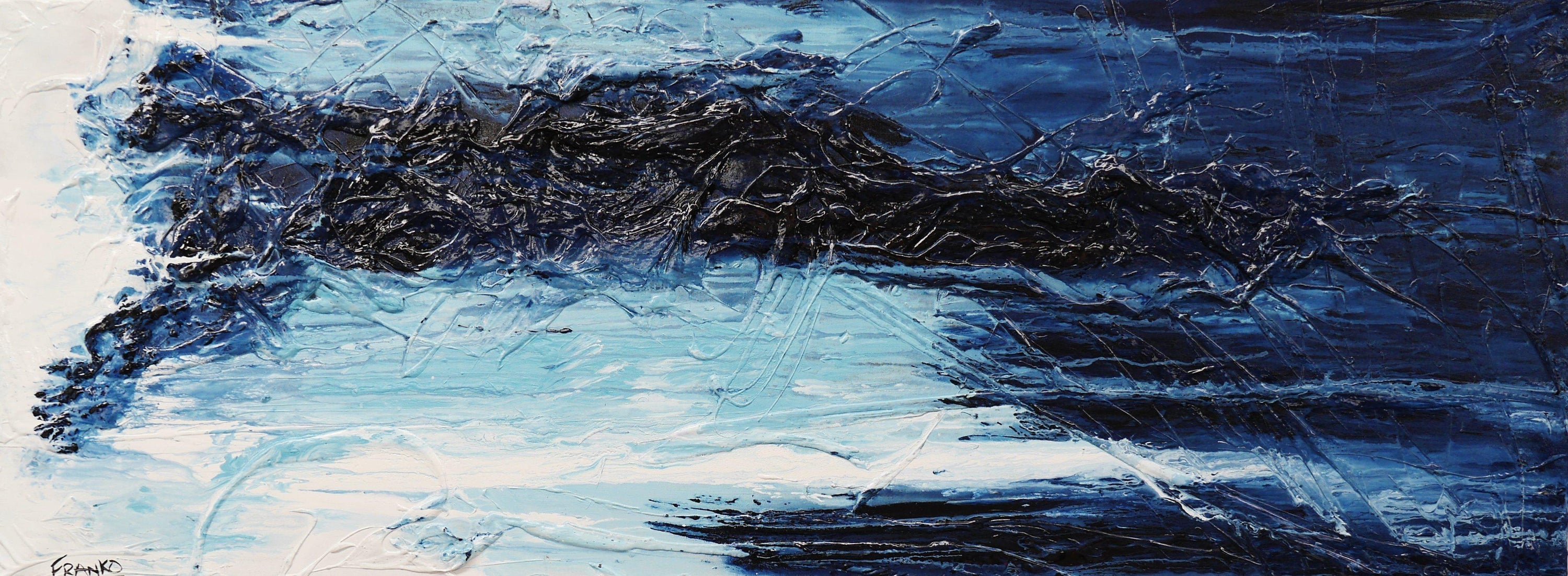 Bluey Blue 160cm x 60cm Blue White Textured Abstract Painting (SOLD)-Abstract-[Franko_Artist]-[Australian_artist]-[Gold_Coast]-[Brisbane]-[modern]-[contemporary]-[original]-[Large_artwork]-Franklin Art Studio