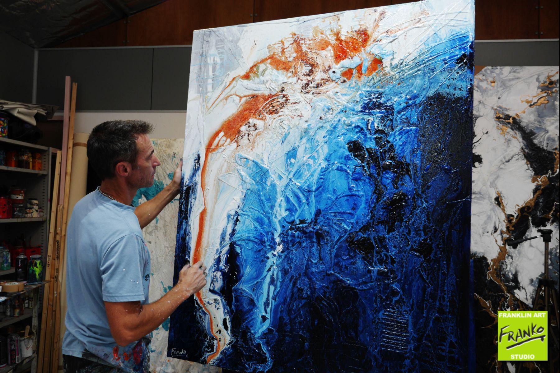 Bluish Utopia 120cm x 150cm Blue White Brown Textured Abstract Painting (SOLD)-Abstract-[Franko_Artist]-[The_Block]-[Dream_Homes]-[ideas]- [Grand_Designs]-Franklin Art Studio