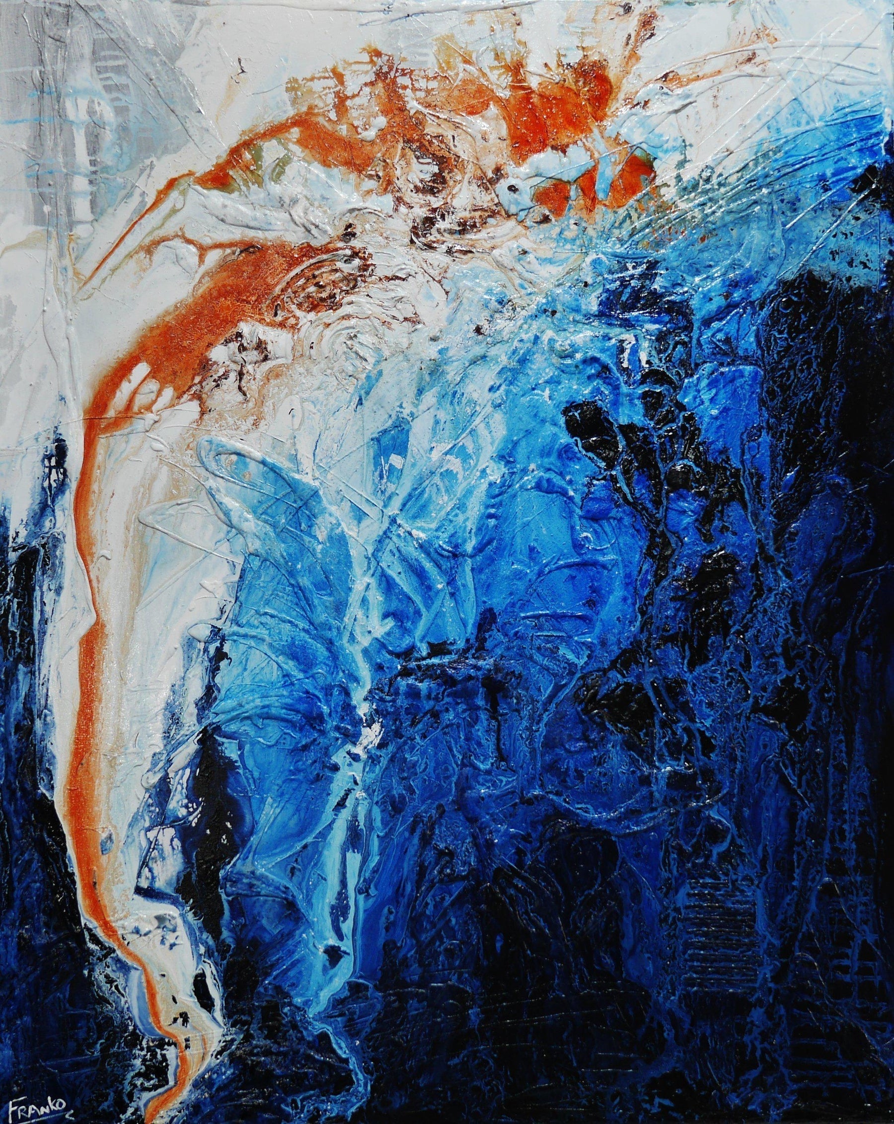 Bluish Utopia 120cm x 150cm Blue White Brown Textured Abstract Painting (SOLD)-Abstract-[Franko_Artist]-[Australian_artist]-[Gold_Coast]-[Brisbane]-[modern]-[contemporary]-[original]-[Large_artwork]-Franklin Art Studio