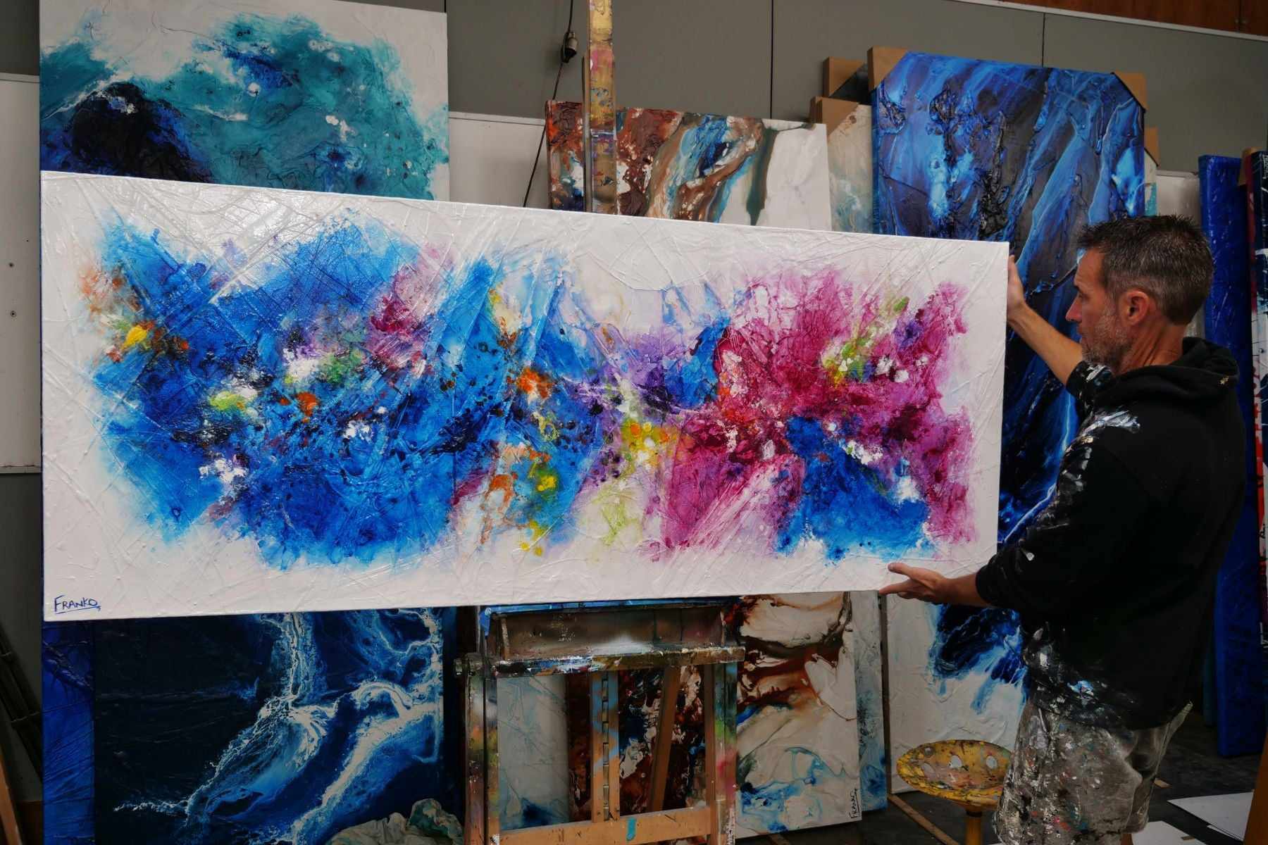 Bouquet Spirit 200cm x 80cm Colourful Textured Abstract Painting (SOLD)-Abstract-[Franko_Artist]-[The_Block]-[Dream_Homes]-[ideas]- [Grand_Designs]-Franklin Art Studio
