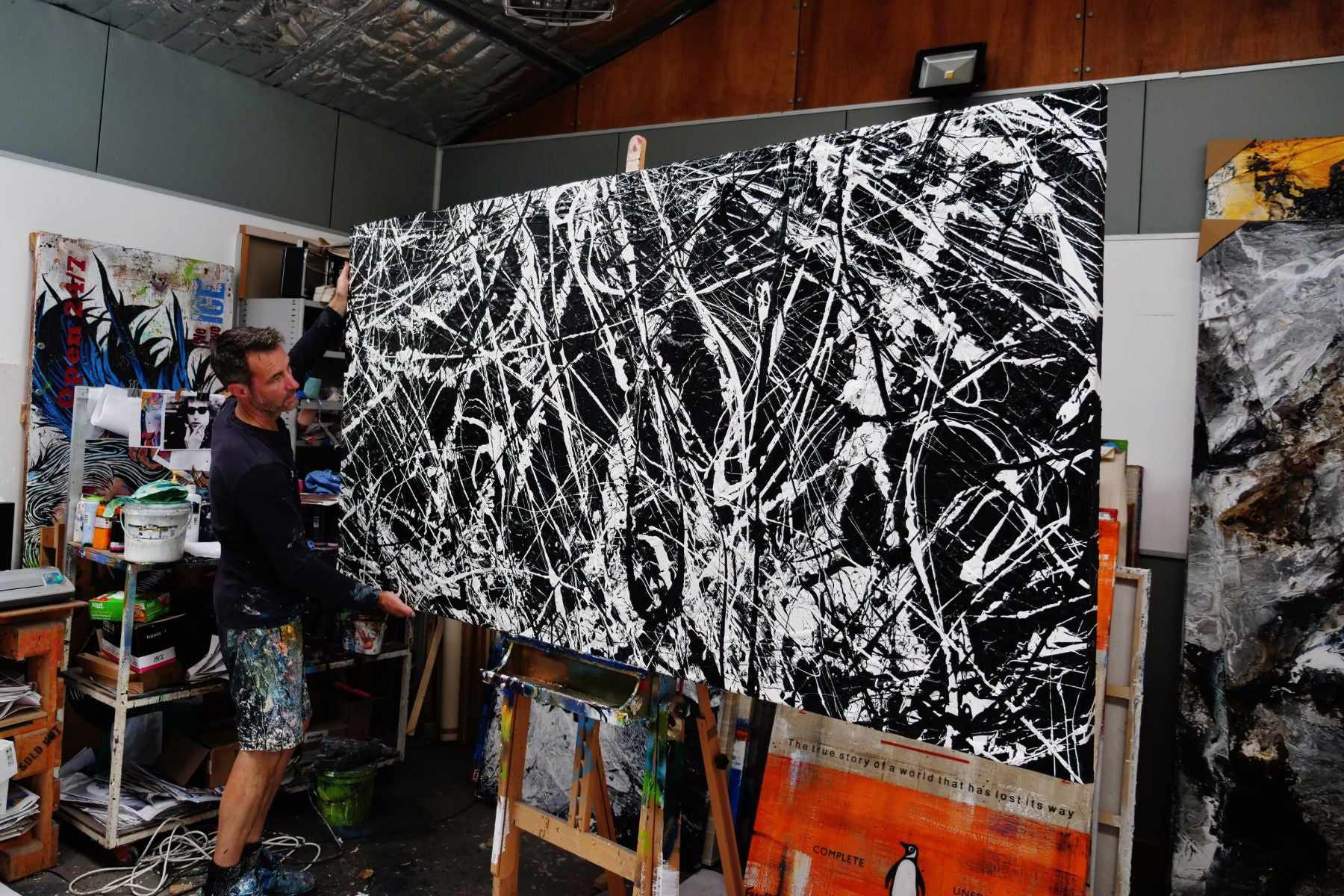 Brain Freezer 240cm x 120cm Black White Textured Abstract Painting (SOLD)-Abstract-[Franko_Artist]-[The_Block]-[Dream_Homes]-[ideas]- [Grand_Designs]-Franklin Art Studio