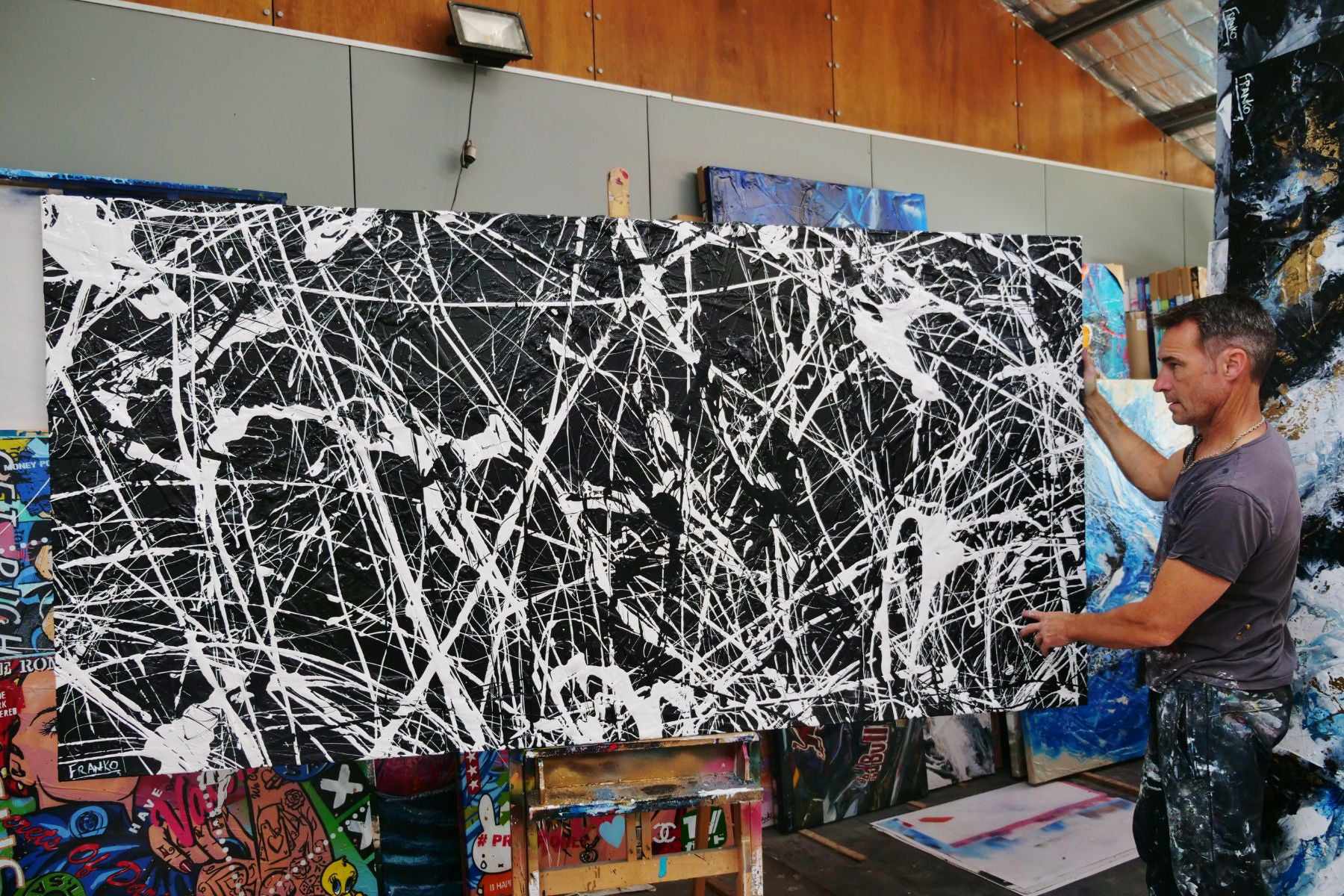Brain Scatter 240cm x 120cm Black White Textured Abstract Painting (SOLD)-Abstract-[Franko_Artist]-[The_Block]-[Dream_Homes]-[ideas]- [Grand_Designs]-Franklin Art Studio