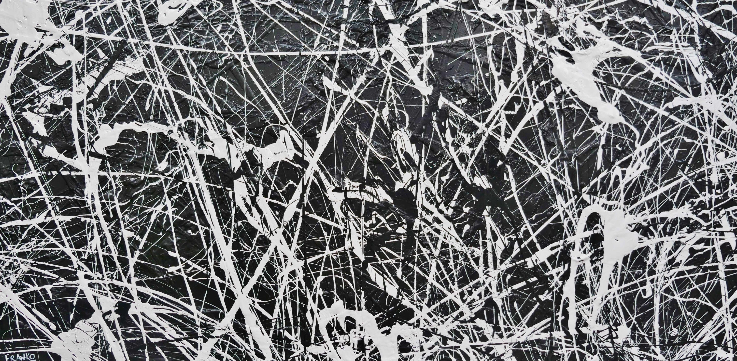 Brain Scatter 240cm x 120cm Black White Textured Abstract Painting (SOLD)-Abstract-[Franko_Artist]-[Australian_artist]-[Gold_Coast]-[Brisbane]-[modern]-[contemporary]-[original]-[Large_artwork]-Franklin Art Studio
