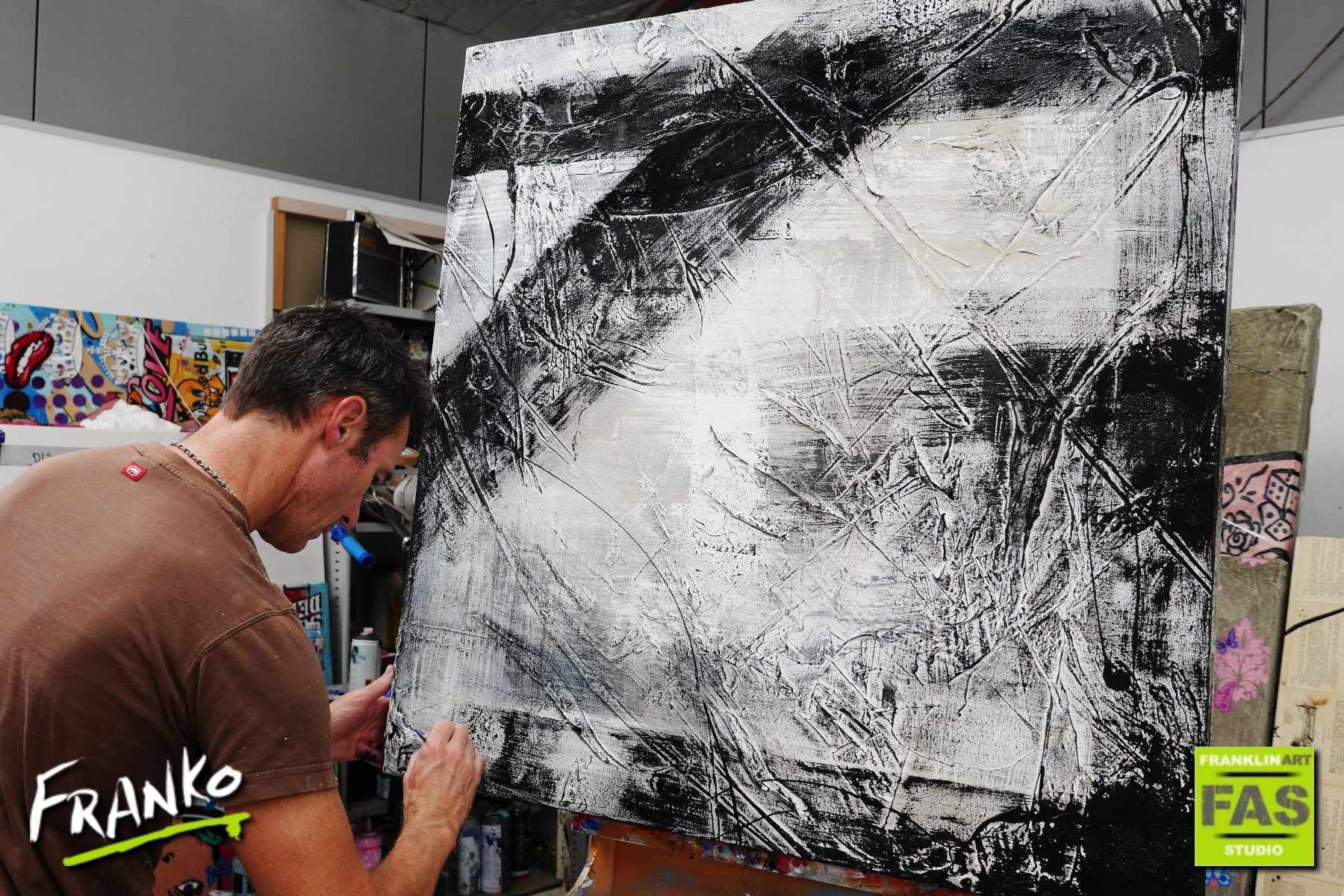 Brainwashed 100cm x 100cm Grey Black Abstract Painting (SOLD)-Abstract-[Franko_Artist]-[The_Block]-[Dream_Homes]-[ideas]- [Grand_Designs]-Franklin Art Studio