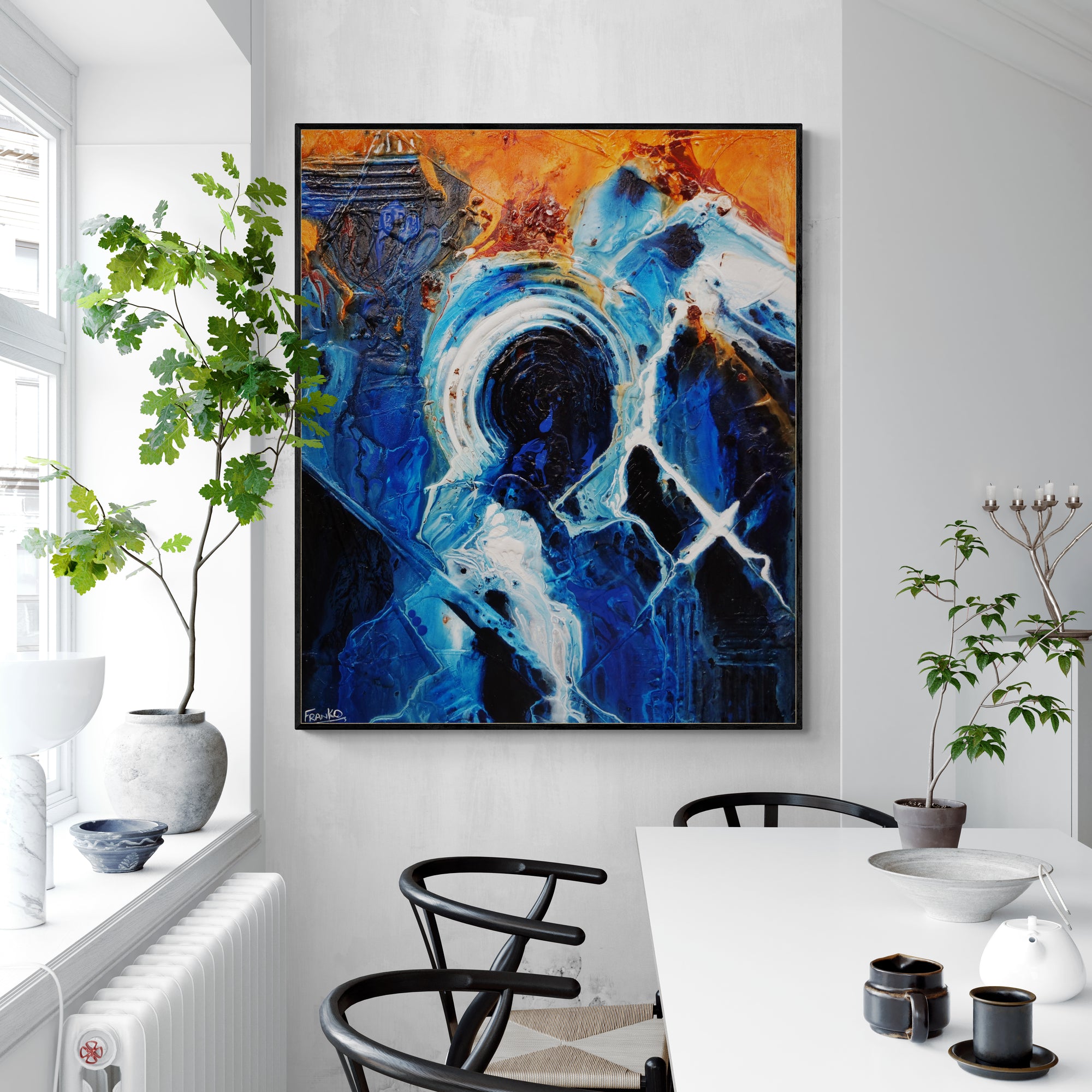 Leather and Sapphires 120cm x 100cm Blue Orange Textured Abstract Painting (SOLD)-Abstract-[Franko_Artist]-[Australian_artist]-[Gold_Coast]-[Brisbane]-[modern]-[contemporary]-[original]-[Large_artwork]-[The_Block]-[Dream_Homes]-[ideas]-[Grand_Designs]-[Art_Lover]-Franklin Art Studio