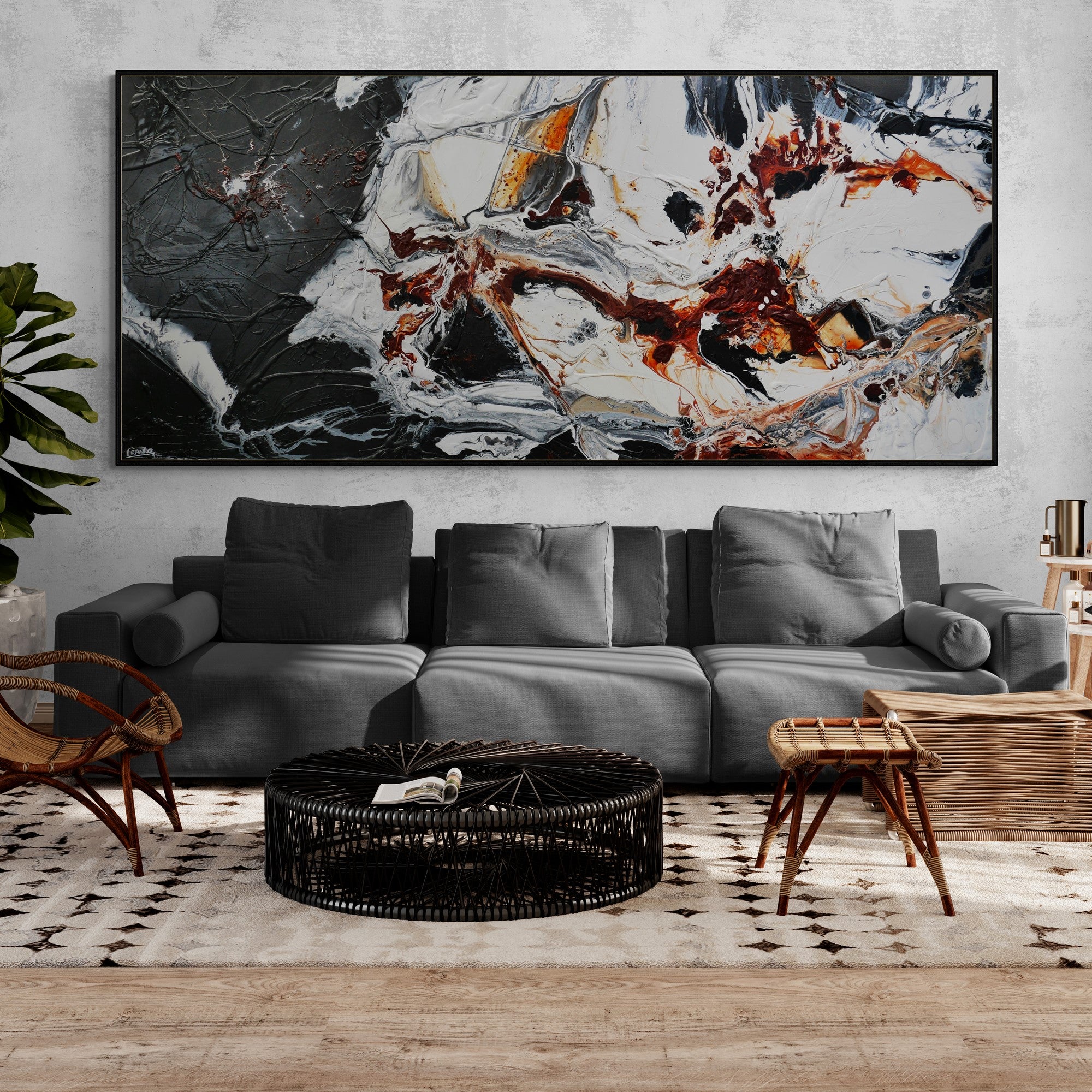 Oxide Slate 270cm x 120cm Oxide Black Grey White Textured Abstract Painting (SOLD)-Abstract-[Franko_Artist]-[Australian_artist]-[Gold_Coast]-[Brisbane]-[modern]-[contemporary]-[original]-[Large_artwork]-[The_Block]-[Dream_Homes]-[ideas]-[Grand_Designs]-[Art_Lover]-Franklin Art Studio