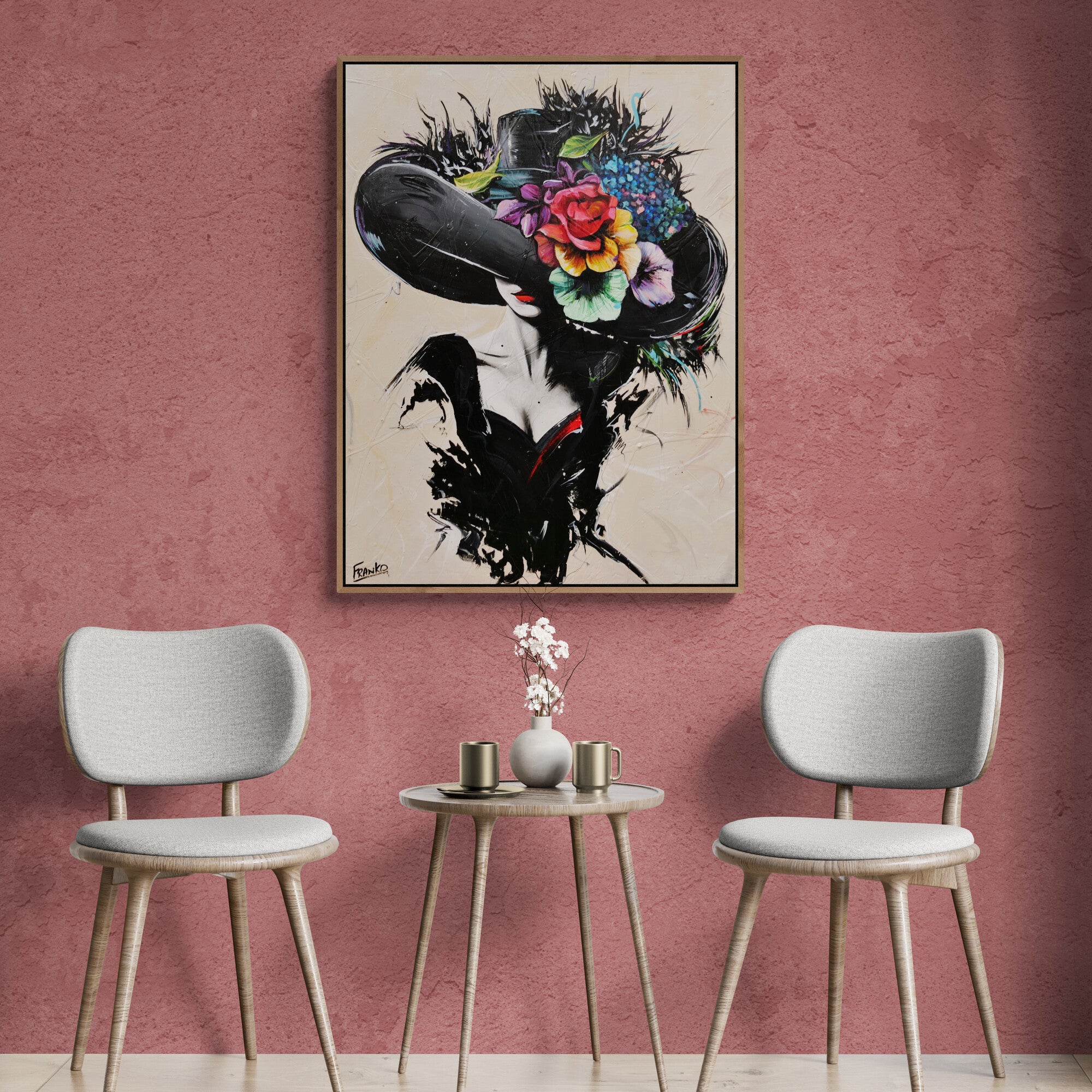 Summer 75cm x 100cm Flower Hat Abstract Elegance Textured Painting (SOLD)-people-[Franko_Artist]-[Australian_artist]-[Gold_Coast]-[Brisbane]-[modern]-[contemporary]-[original]-[Large_artwork]-[The_Block]-[Dream_Homes]-[ideas]-[Grand_Designs]-[Art_Lover]-Franklin Art Studio