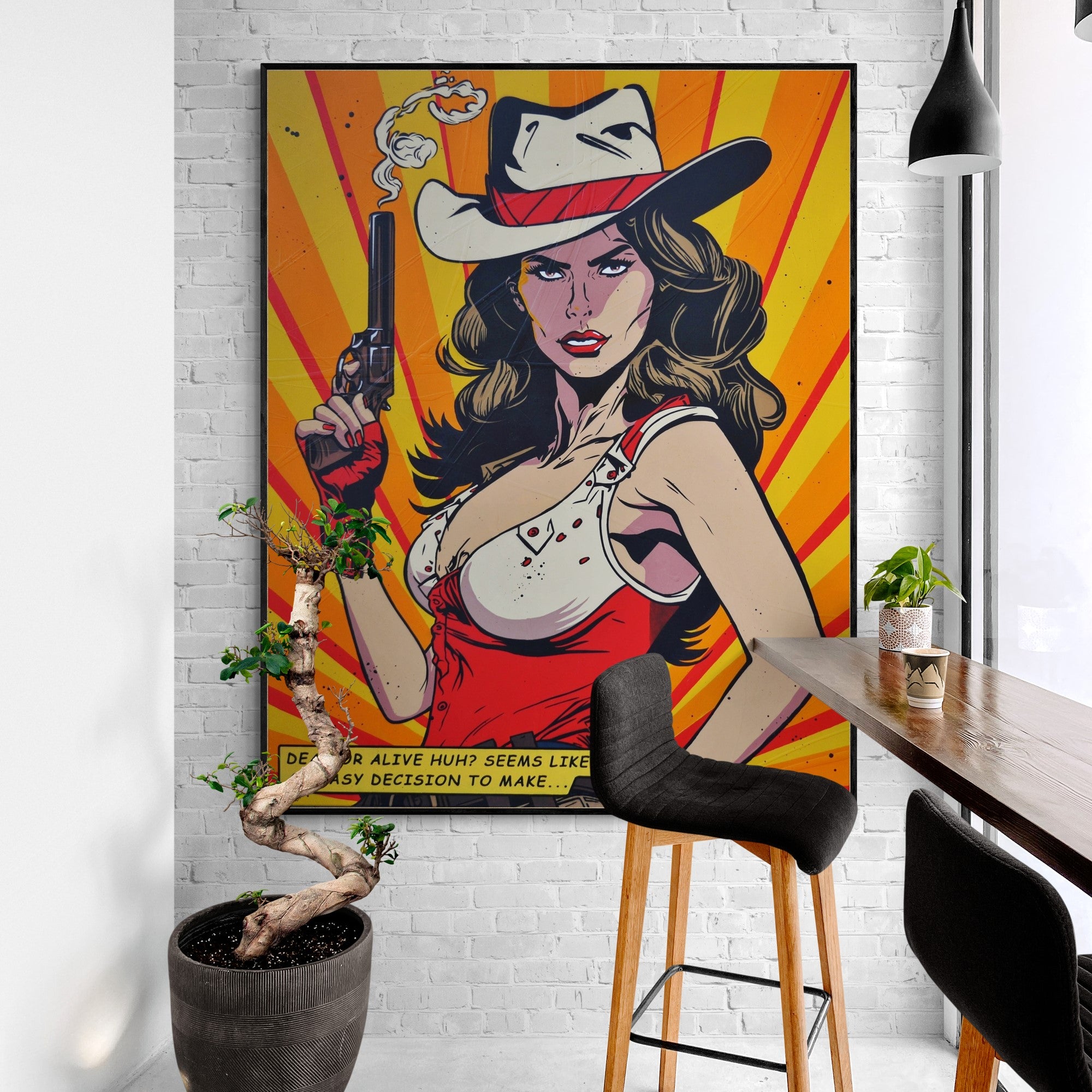 Choices 120cm x 150cm Cowgirl Textured Urban Pop Art Painting (SOLD)-Urban Pop Art-[Franko_Artist]-[The_Block]-[Dream_Homes]-[ideas]-[Grand_Designs]-[Art_Lover]-Franklin Art Studio