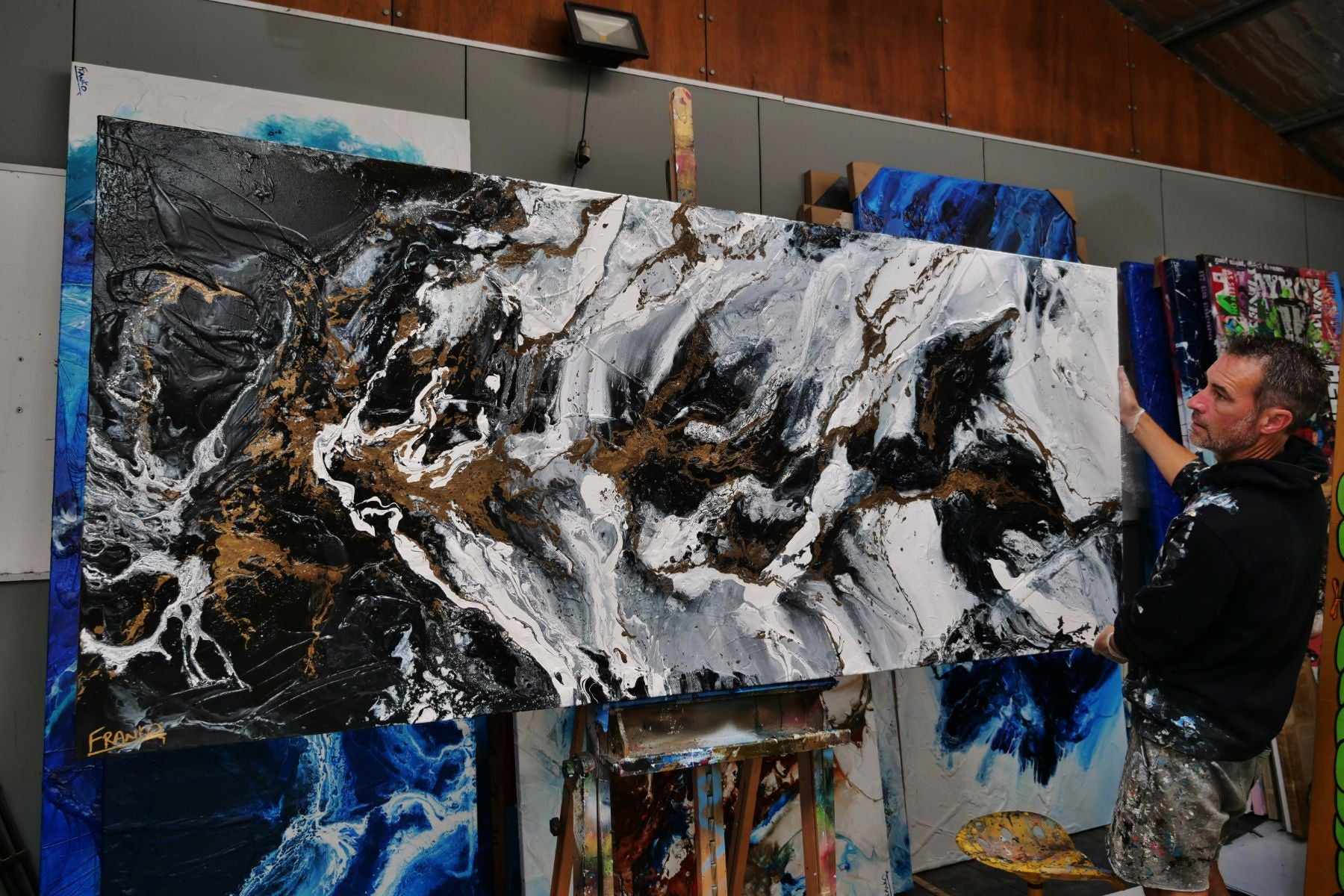 Bronzed Golden Ransom 240cm x 100cm Black Gold Textured Abstract Painting (SOLD)-Abstract-[Franko_Artist]-[The_Block]-[Dream_Homes]-[ideas]- [Grand_Designs]-Franklin Art Studio