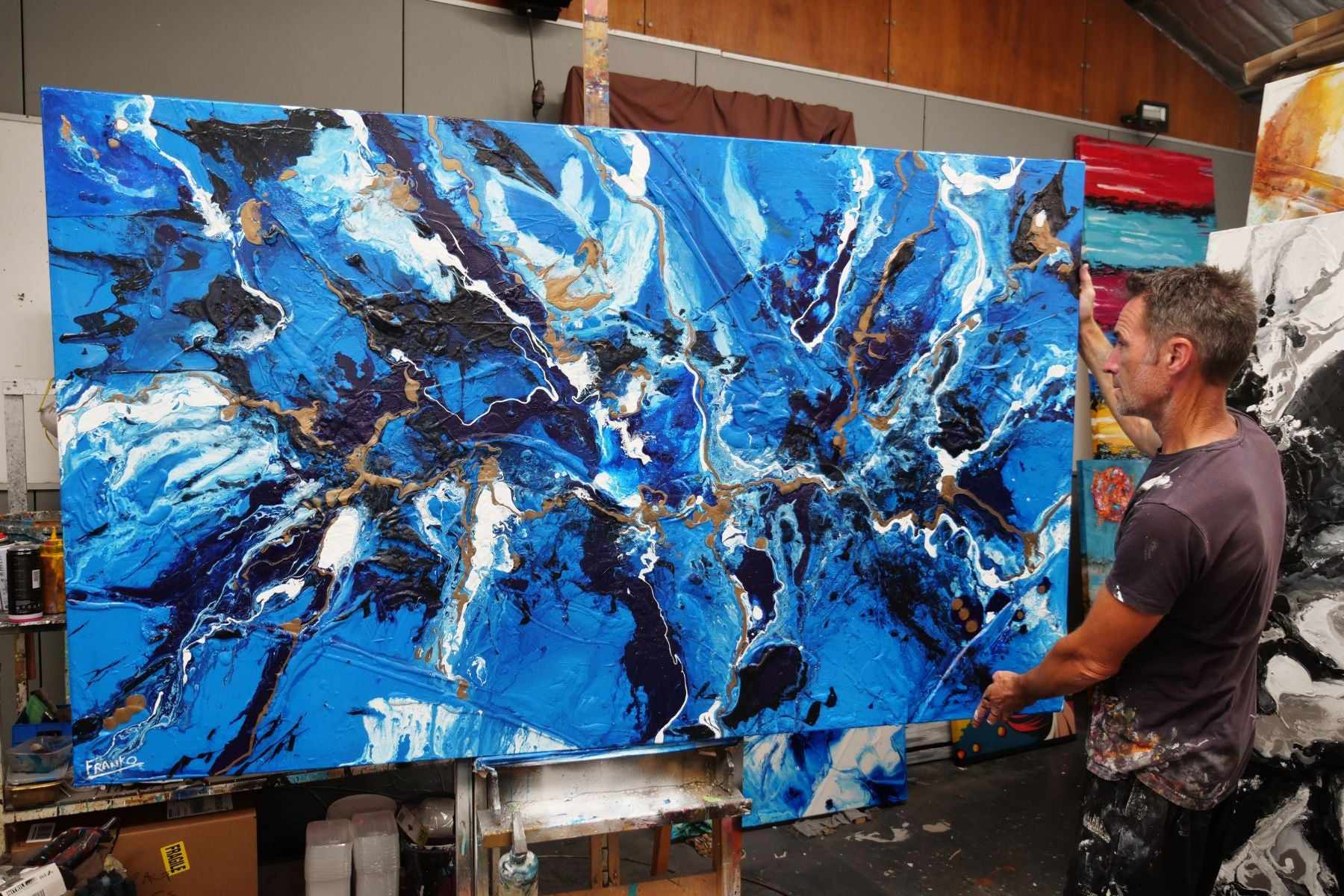 Bronzed Sapphire 200cm x 120cm Blue Bronze Textured Abstract Painting (SOLD)-Abstract-[Franko_Artist]-[The_Block]-[Dream_Homes]-[ideas]- [Grand_Designs]-Franklin Art Studio