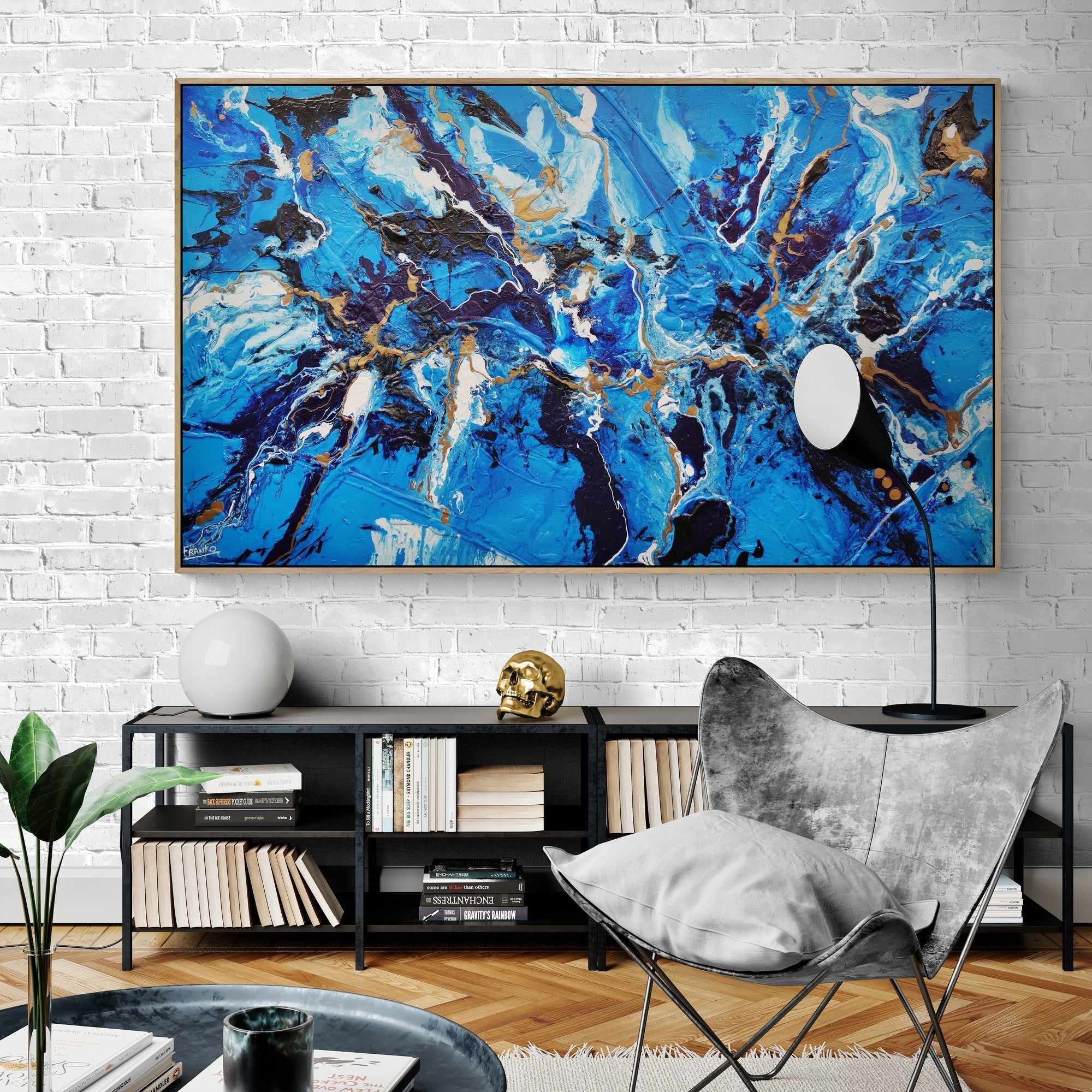 Bronzed Sapphire 200cm x 120cm Blue Bronze Textured Abstract Painting (SOLD)-Abstract-[Franko_Artist]-[The_Block]-[Dream_Homes]-[ideas]-[Grand_Designs]-[Art_Lover]-Franklin Art Studio
