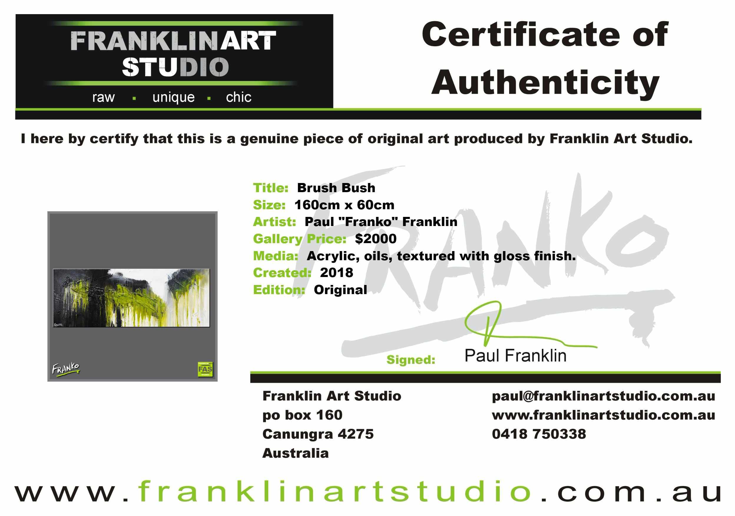Brush Bush 160cm x 60cm Black Green White Abstract Painting (SOLD)-Abstract-[Franko_Artist]-[The_Block]-[Dream_Homes]-[ideas]-[Grand_Designs]-[Art_Lover]-Franklin Art Studio