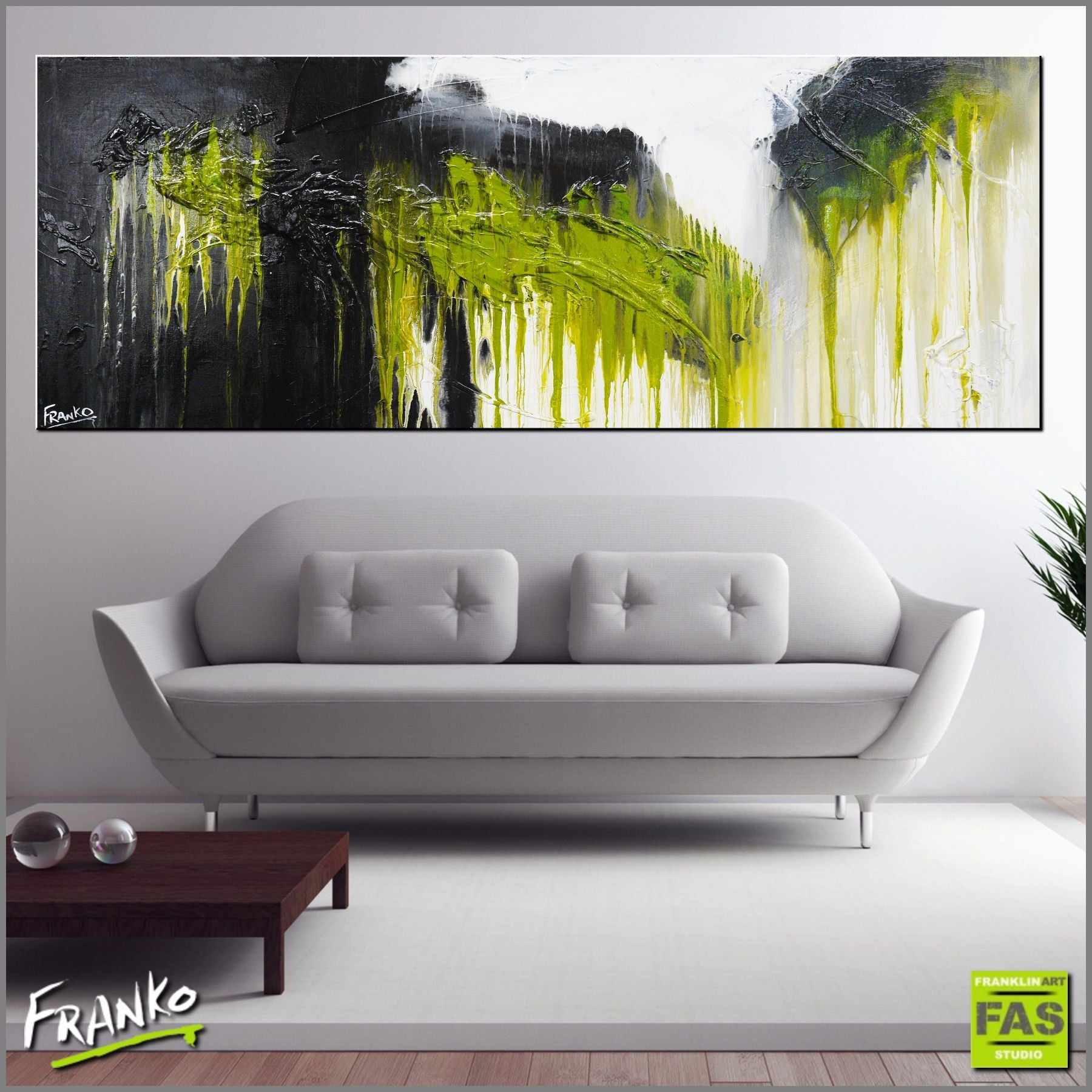 Brush Bush 160cm x 60cm Black Green White Abstract Painting (SOLD)-Abstract-[Franko_Artist]-[Australian_artist]-[Gold_Coast]-[Brisbane]-[modern]-[contemporary]-[original]-[Large_artwork]-[The_Block]-[Dream_Homes]-[ideas]-[Grand_Designs]-[Art_Lover]-Franklin Art Studio