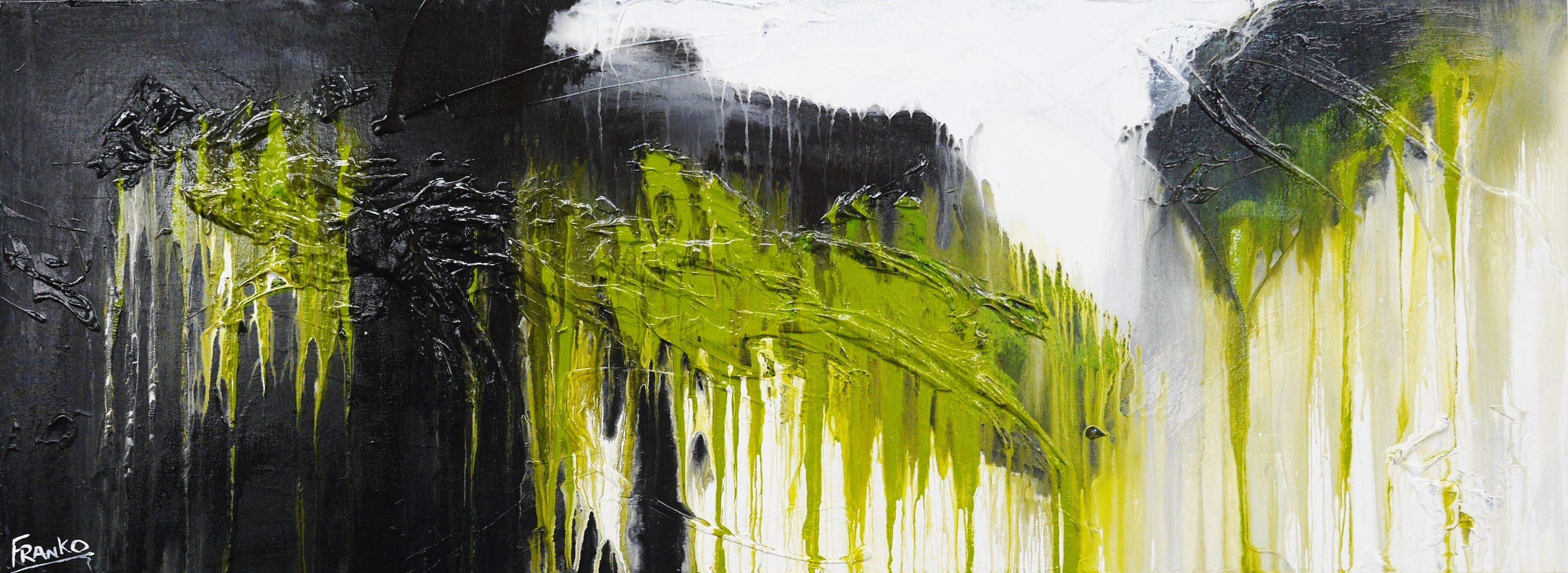 Brush Bush 160cm x 60cm Black Green White Abstract Painting (SOLD)-Abstract-[Franko_Artist]-[Australian_artist]-[Gold_Coast]-[Brisbane]-[modern]-[contemporary]-[original]-[Large_artwork]-Franklin Art Studio
