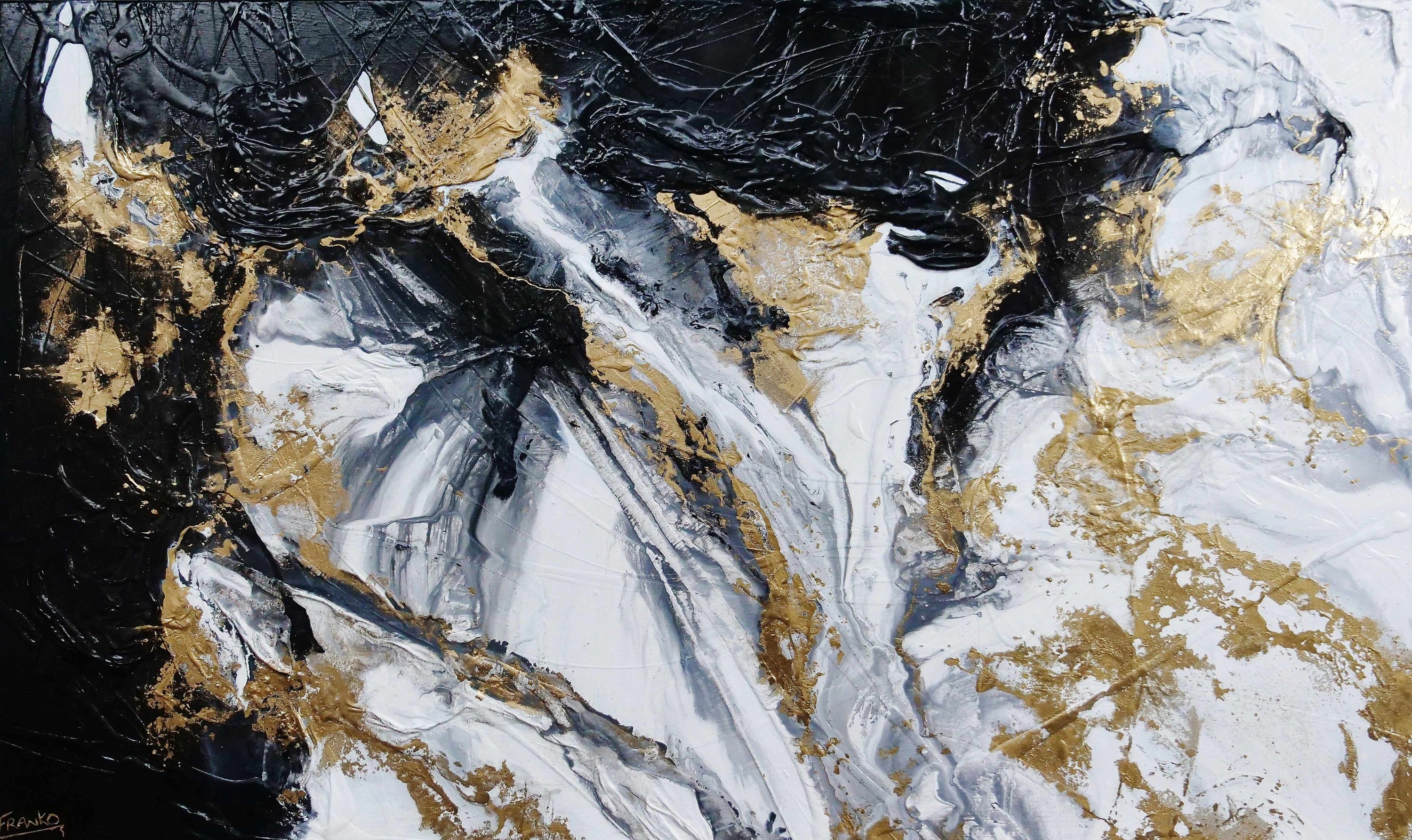 Bullion 200cm x 120cm Black White Gold Textured Abstract Painting (SOLD)-Abstract-[Franko_Artist]-[Australian_artist]-[Gold_Coast]-[Brisbane]-[modern]-[contemporary]-[original]-[Large_artwork]-Franklin Art Studio