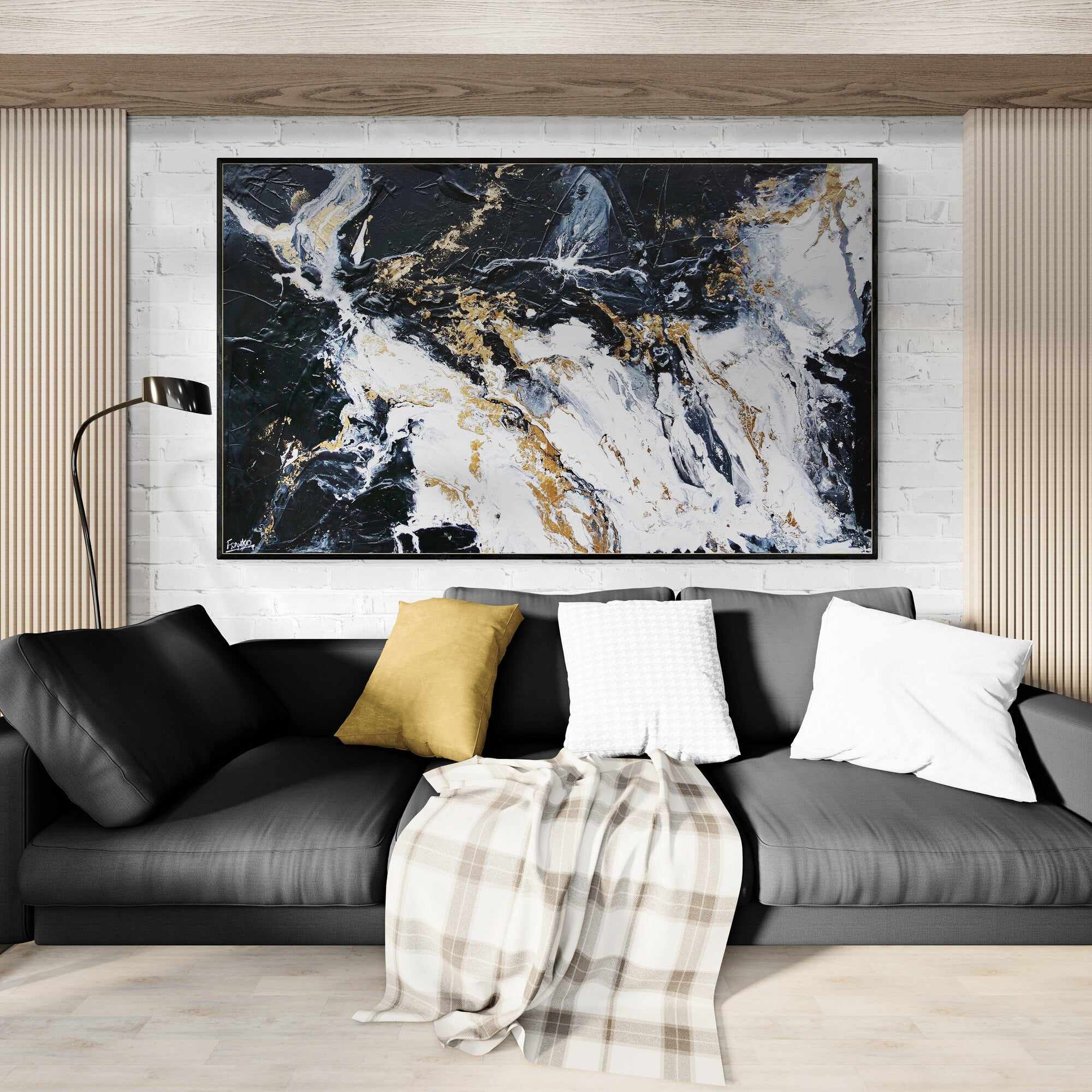 Bullions 200cm x 120cm Black White Gold Textured Abstract Painting (SOLD)-Abstract-[Franko_Artist]-[Australian_artist]-[Gold_Coast]-[Brisbane]-[modern]-[contemporary]-[original]-[Large_artwork]-[The_Block]-[Dream_Homes]-[ideas]-[Grand_Designs]-[Art_Lover]-Franklin Art Studio