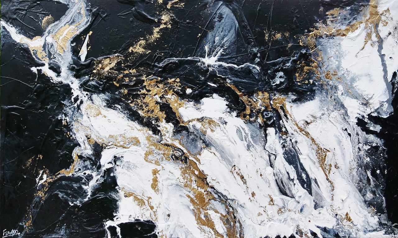 Bullions 200cm x 120cm Black White Gold Textured Abstract Painting (SOLD)-Abstract-[Franko_Artist]-[Australian_artist]-[Gold_Coast]-[Brisbane]-[modern]-[contemporary]-[original]-[Large_artwork]-Franklin Art Studio