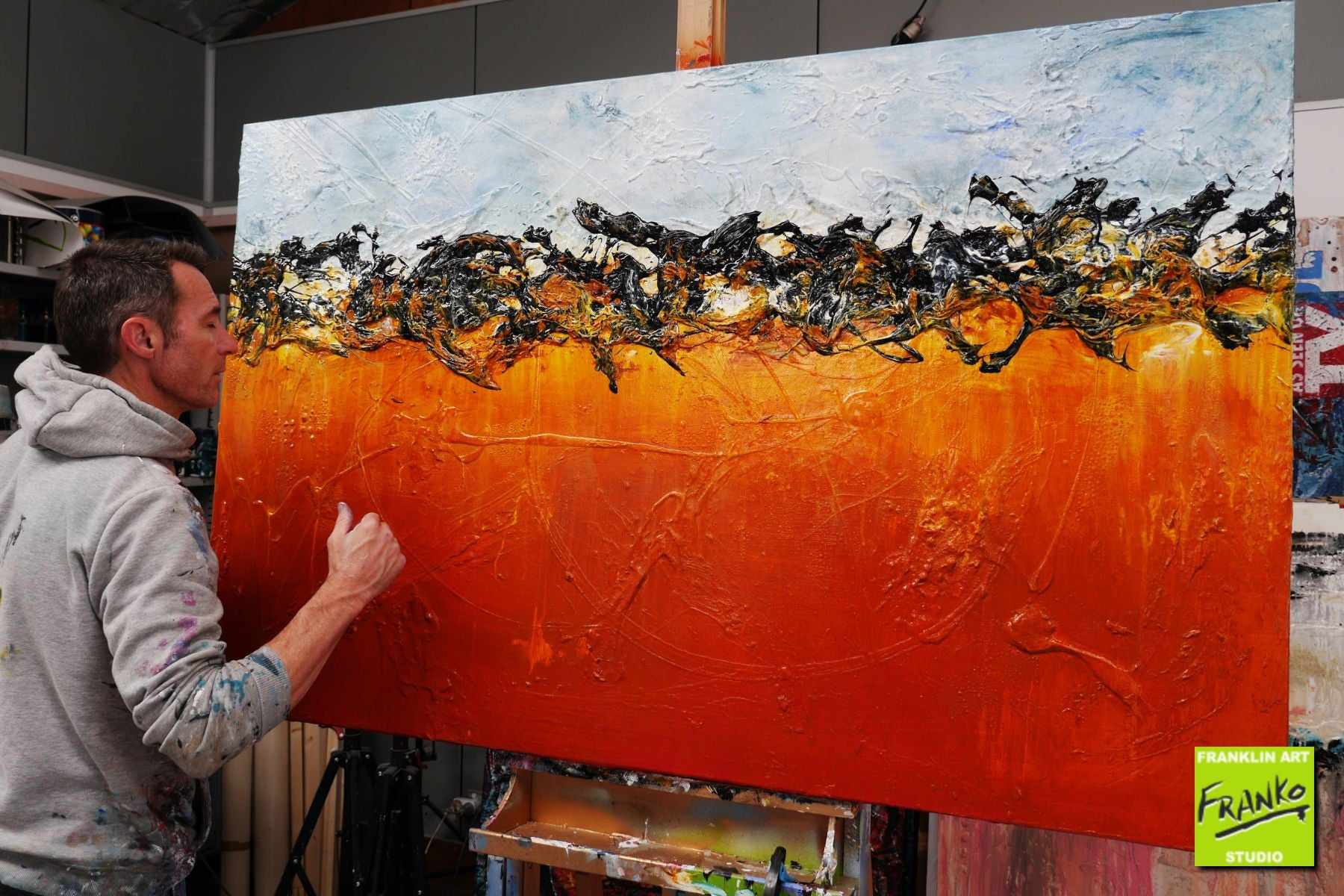 Burnt Orange Landscape 160cm x 100cm Blue Orange Textured Abstract Painting (SOLD)-Abstract-[Franko_Artist]-[The_Block]-[Dream_Homes]-[ideas]- [Grand_Designs]-Franklin Art Studio