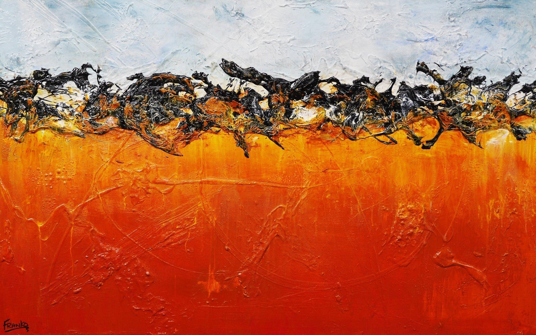 Burnt Orange Landscape 160cm x 100cm Blue Orange Textured Abstract Painting (SOLD)-Abstract-[Franko_Artist]-[Australian_artist]-[Gold_Coast]-[Brisbane]-[modern]-[contemporary]-[original]-[Large_artwork]-Franklin Art Studio