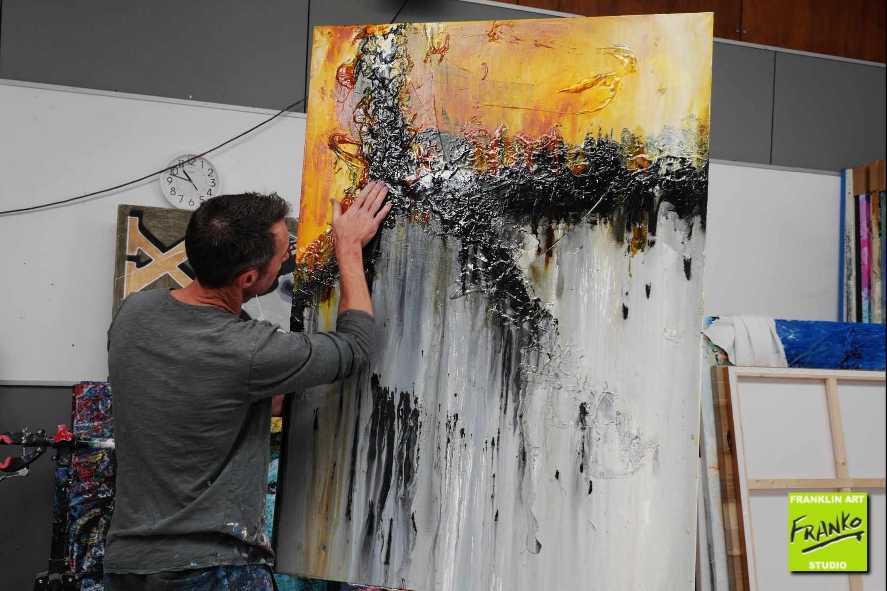 Burnt Sienna 140cm x 100cm Black Sienna Grey Textured Abstract Painting-Abstract-[Franko_Artist]-[The_Block]-[Dream_Homes]-[ideas]- [Grand_Designs]-Franklin Art Studio