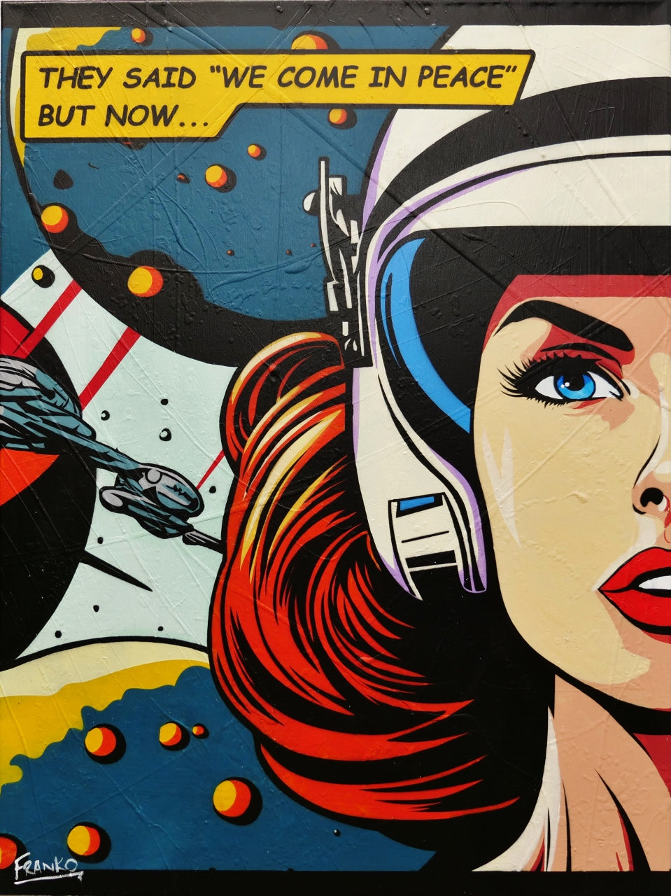 But Now... 75cm x 100cm Space Cadet Textured Urban Pop Art Painting (SOLD)-Urban Pop Art-[Franko_Artist]-[Australian_artist]-[Gold_Coast]-[Brisbane]-[modern]-[contemporary]-[original]-[Large_artwork]-Franklin Art Studio