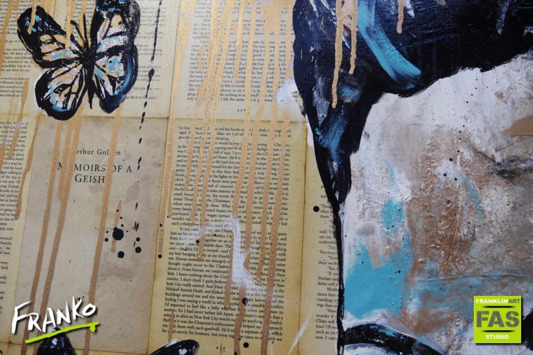 Butterflies Blue 140cm x 100cm Geisha Butterflies Vintage Book Pop art Painting (SOLD)-book club-[Franko]-[Artist]-[Australia]-[Painting]-Franklin Art Studio