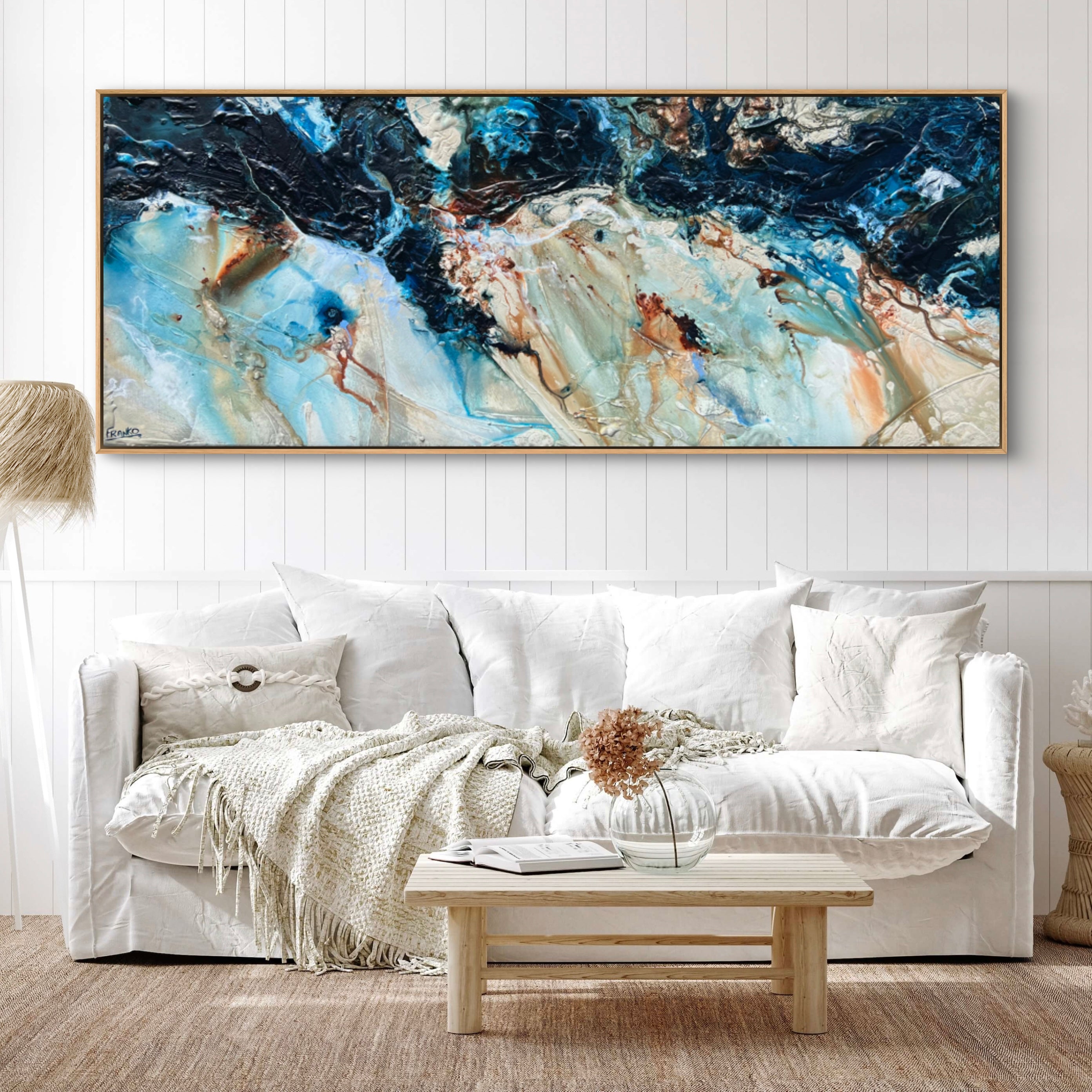 After Midnight 200cm x 80cm Blue Ochre Textured Abstract Painting (SOLD)-Abstract-[Franko_Artist]-[Australian_artist]-[Gold_Coast]-[Brisbane]-[modern]-[contemporary]-[original]-[Large_artwork]-[The_Block]-[Dream_Homes]-[ideas]-[Grand_Designs]-[Art_Lover]-Franklin Art Studio
