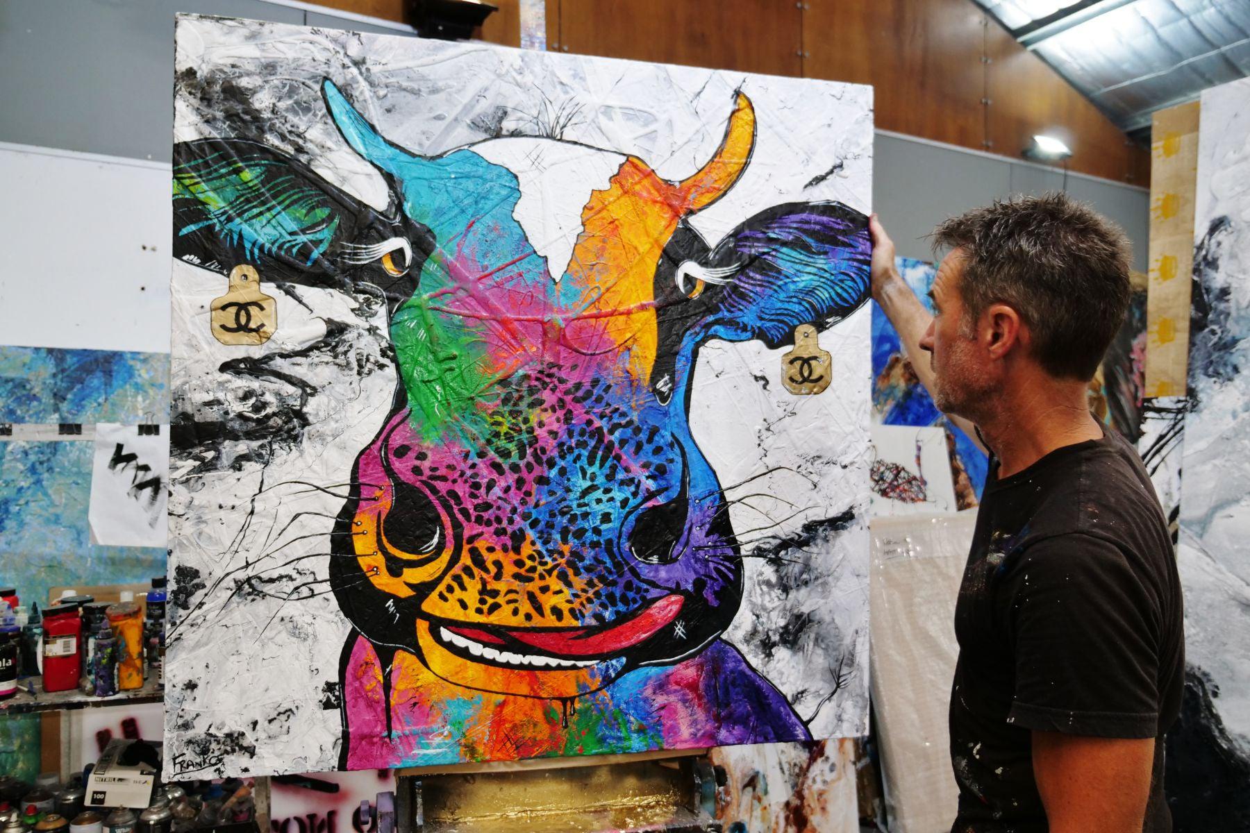 C.C. Steerling 120cm x 120cm Cow Abstract Realism Textured Painting (SOLD)-people-[Franko_Artist]-[The_Block]-[Dream_Homes]-[ideas]- [Grand_Designs]-Franklin Art Studio