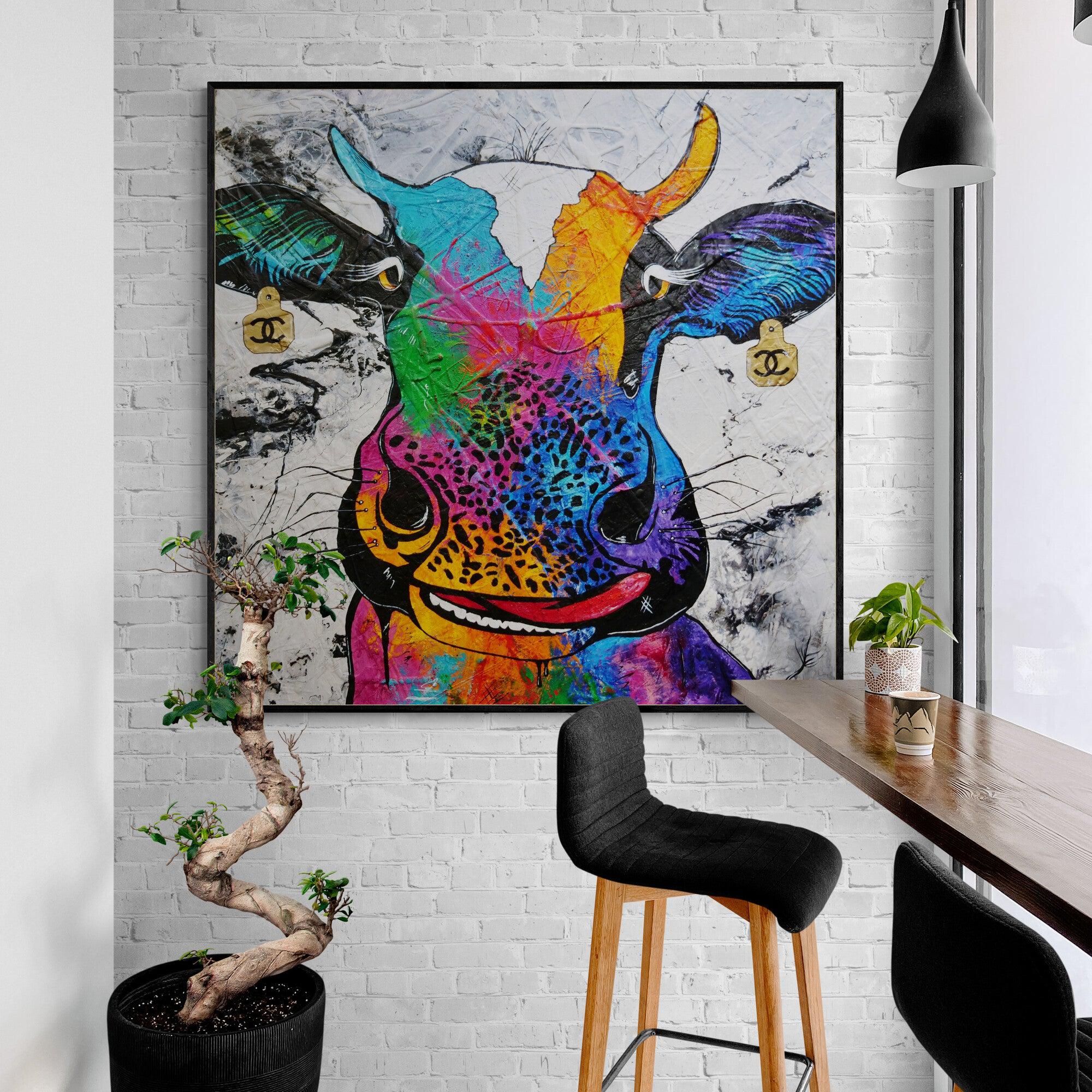 C.C. Steerling 120cm x 120cm Cow Abstract Realism Textured Painting (SOLD)-people-[Franko_Artist]-[The_Block]-[Dream_Homes]-[ideas]-[Grand_Designs]-[Art_Lover]-Franklin Art Studio
