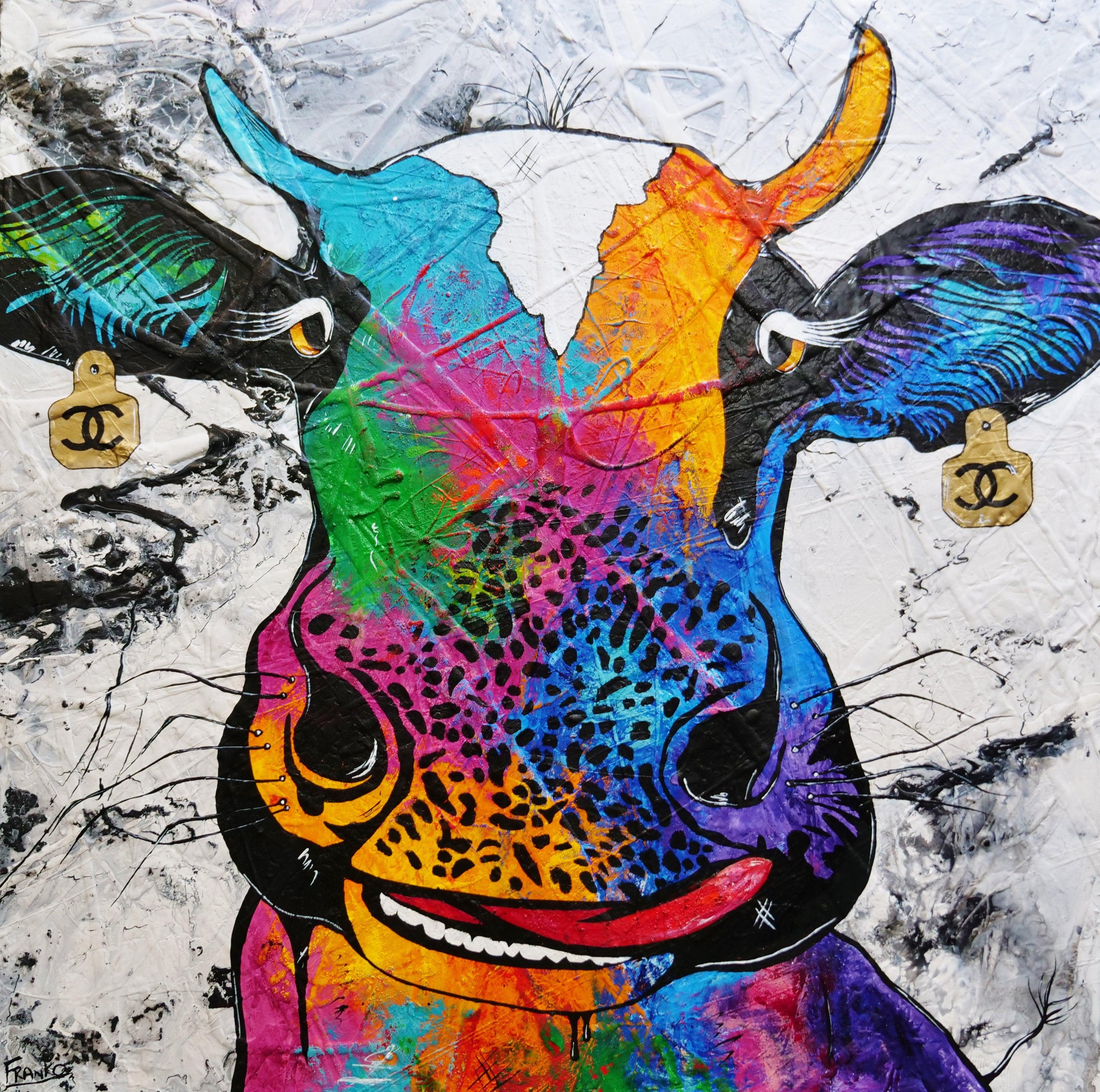 C.C. Steerling 120cm x 120cm Cow Abstract Realism Textured Painting (SOLD)-people-[Franko_Artist]-[Australian_artist]-[Gold_Coast]-[Brisbane]-[modern]-[contemporary]-[original]-[Large_artwork]-Franklin Art Studio