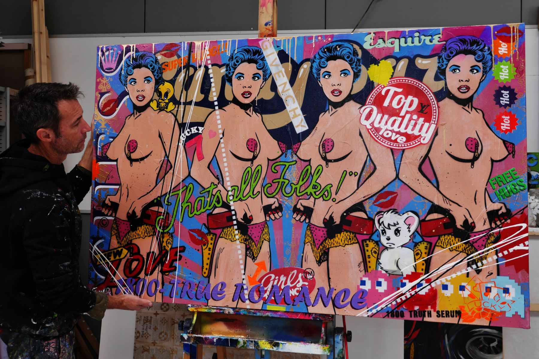 Cabaret and Cabernet 160cm x 100cm Candy Barr Textured Urban Pop Art Painting (SOLD)-urban pop-[Franko_Artist]-[The_Block]-[Dream_Homes]-[ideas]- [Grand_Designs]-Franklin Art Studio