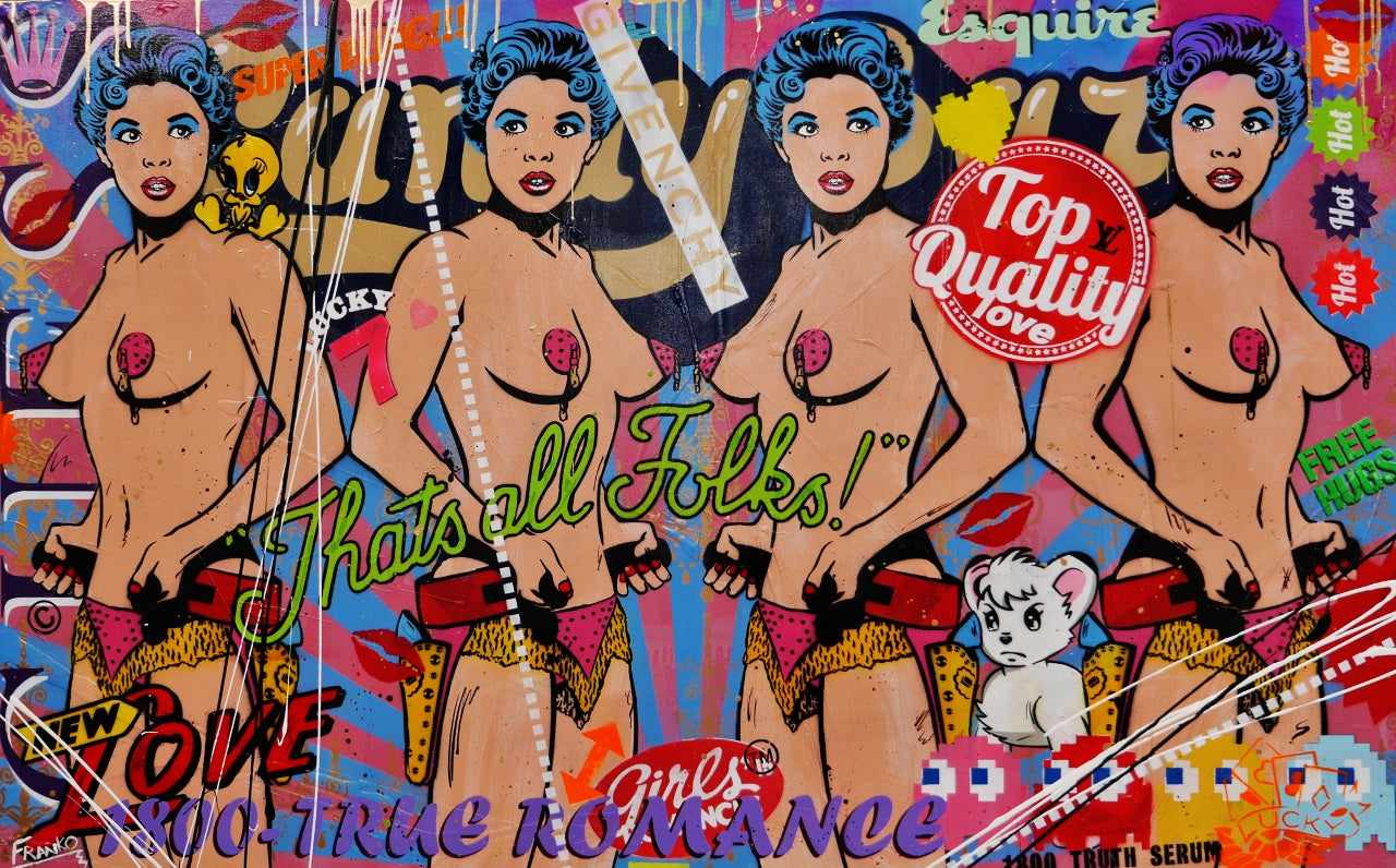 Cabaret and Cabernet 160cm x 100cm Candy Barr Textured Urban Pop Art Painting (SOLD)-urban pop-[Franko_Artist]-[Australian_artist]-[Gold_Coast]-[Brisbane]-[modern]-[contemporary]-[original]-[Large_artwork]-Franklin Art Studio