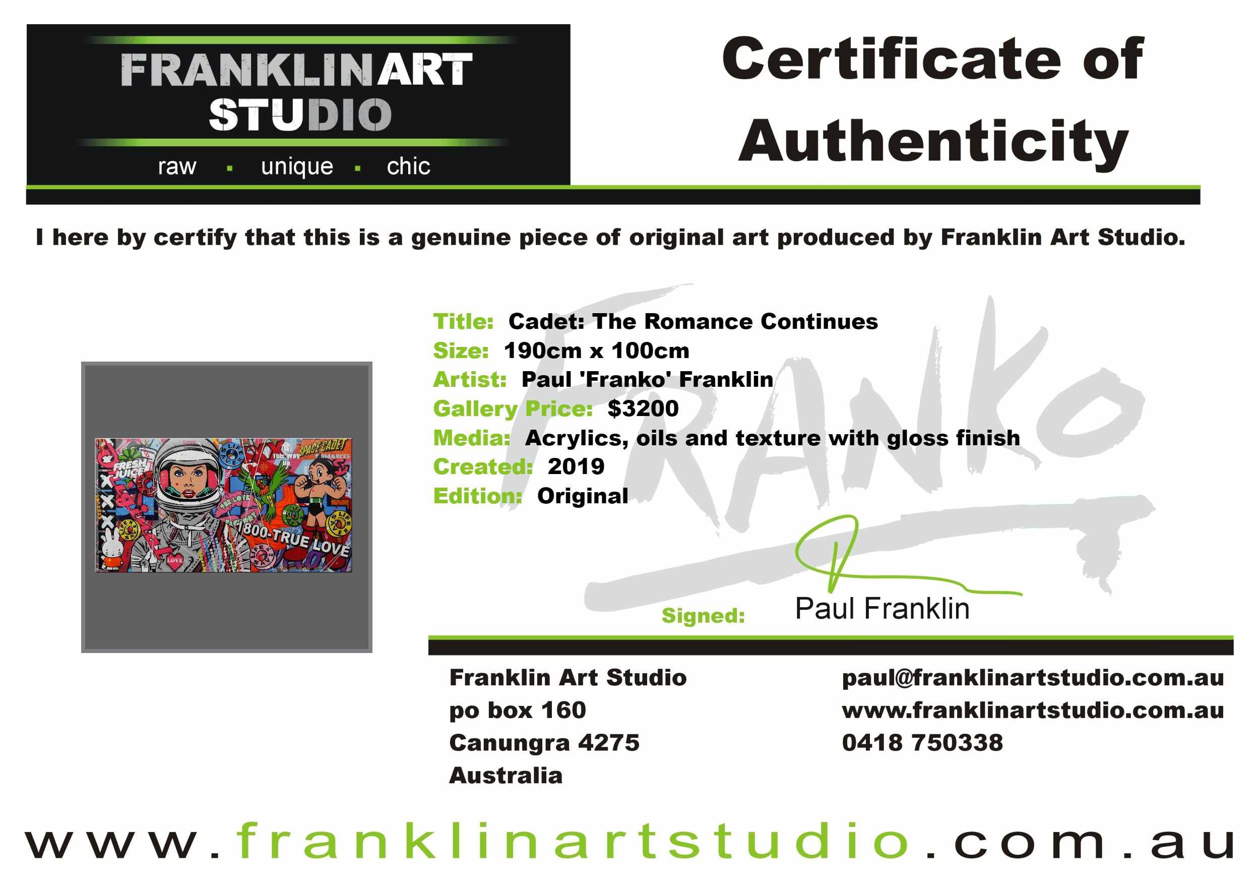 Cadet: The Romance Continues 190cm x 100cm Space Cadet Textured Urban Pop Art Painting (SOLD)-urban pop-[Franko_Artist]-[The_Block]-[Dream_Homes]-[ideas]-[Grand_Designs]-[Art_Lover]-Franklin Art Studio
