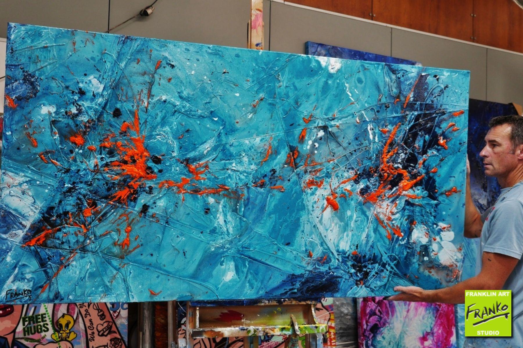 Candy Oranges 190cm x 100cm Blue Orange Textured Abstract Painting (SOLD)-Abstract-[Franko_Artist]-[The_Block]-[Dream_Homes]-[ideas]- [Grand_Designs]-Franklin Art Studio