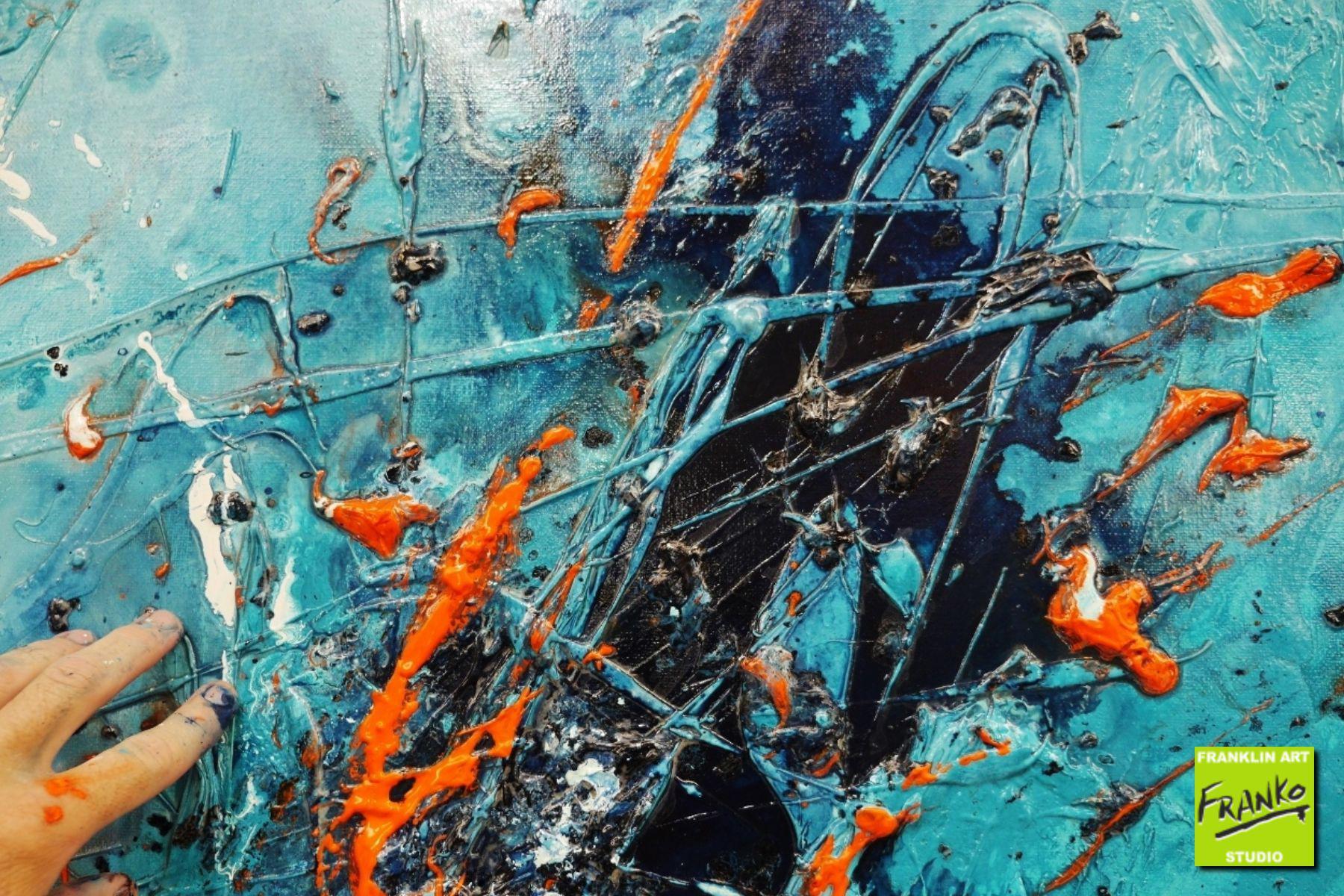 Candy Oranges 190cm x 100cm Blue Orange Textured Abstract Painting (SOLD)