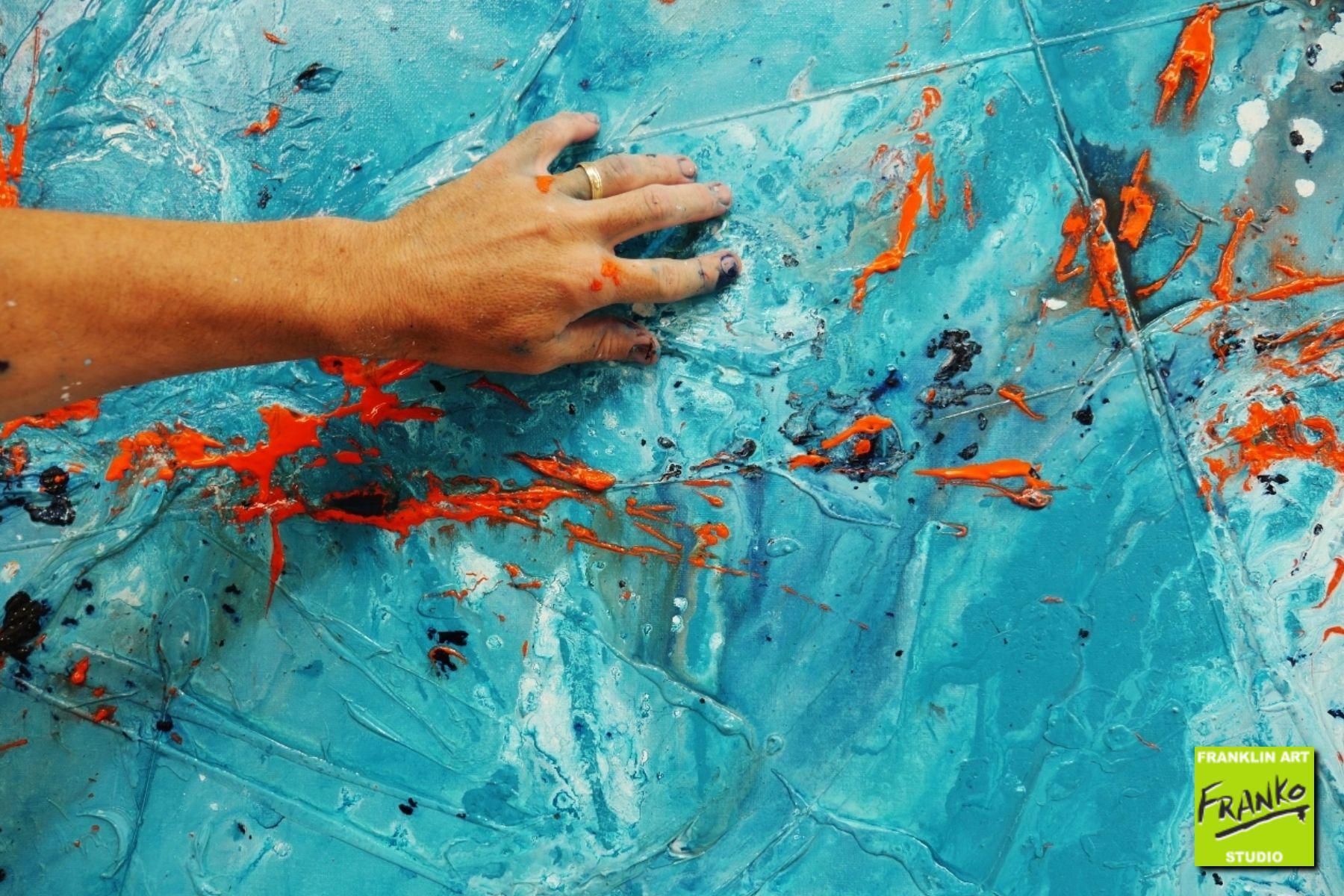 Candy Oranges 190cm x 100cm Blue Orange Textured Abstract Painting (SOLD)-Abstract-[Franko]-[Artist]-[Australia]-[Painting]-Franklin Art Studio