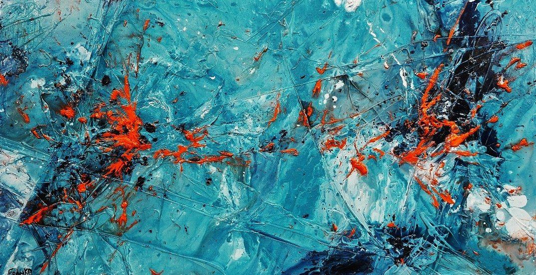 Candy Oranges 190cm x 100cm Blue Orange Textured Abstract Painting (SOLD)-Abstract-[Franko_Artist]-[Australian_artist]-[Gold_Coast]-[Brisbane]-[modern]-[contemporary]-[original]-[Large_artwork]-Franklin Art Studio