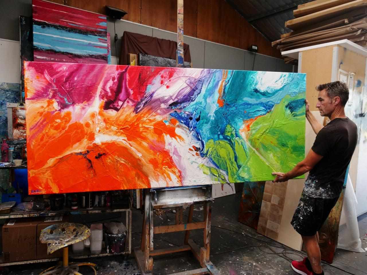 Candy Pop 240cm x 100cm Colourful Textured Abstract Painting (SOLD)-Abstract-[Franko_Artist]-[The_Block]-[Dream_Homes]-[ideas]- [Grand_Designs]-Franklin Art Studio